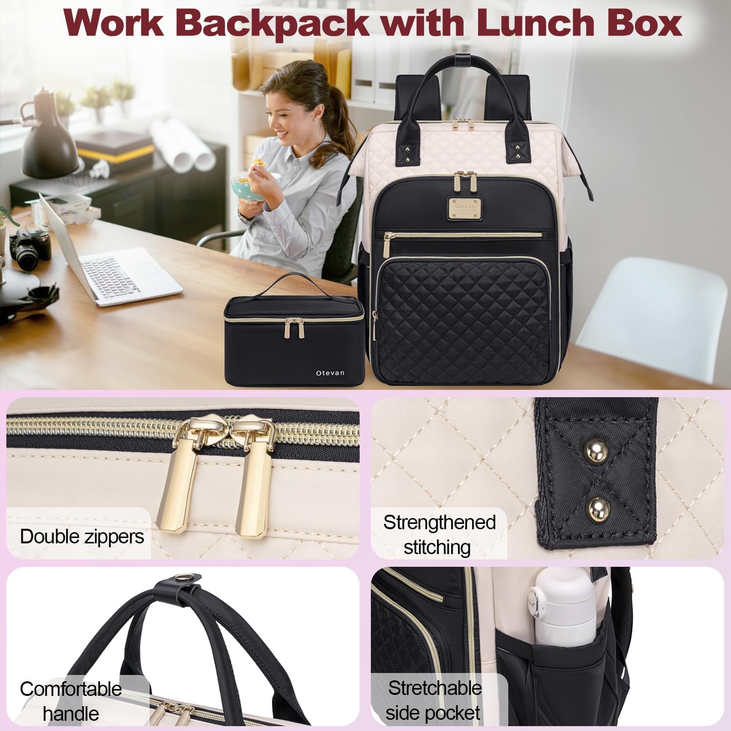 Lunch Backpack for Women, 15.6 inch Laptop Backpacks for Womens, Work Backpacks with Lunchbox,Insulated Back pack Cooler,Teacher Nurse Travel Backpack for Women - Image 4