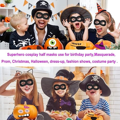 Miniatura 4 de 2 Pcs Black Superhero Masks Soft Felt Eye Mask Halloween Costume Half Masks with Adjustable Elastic Ropes