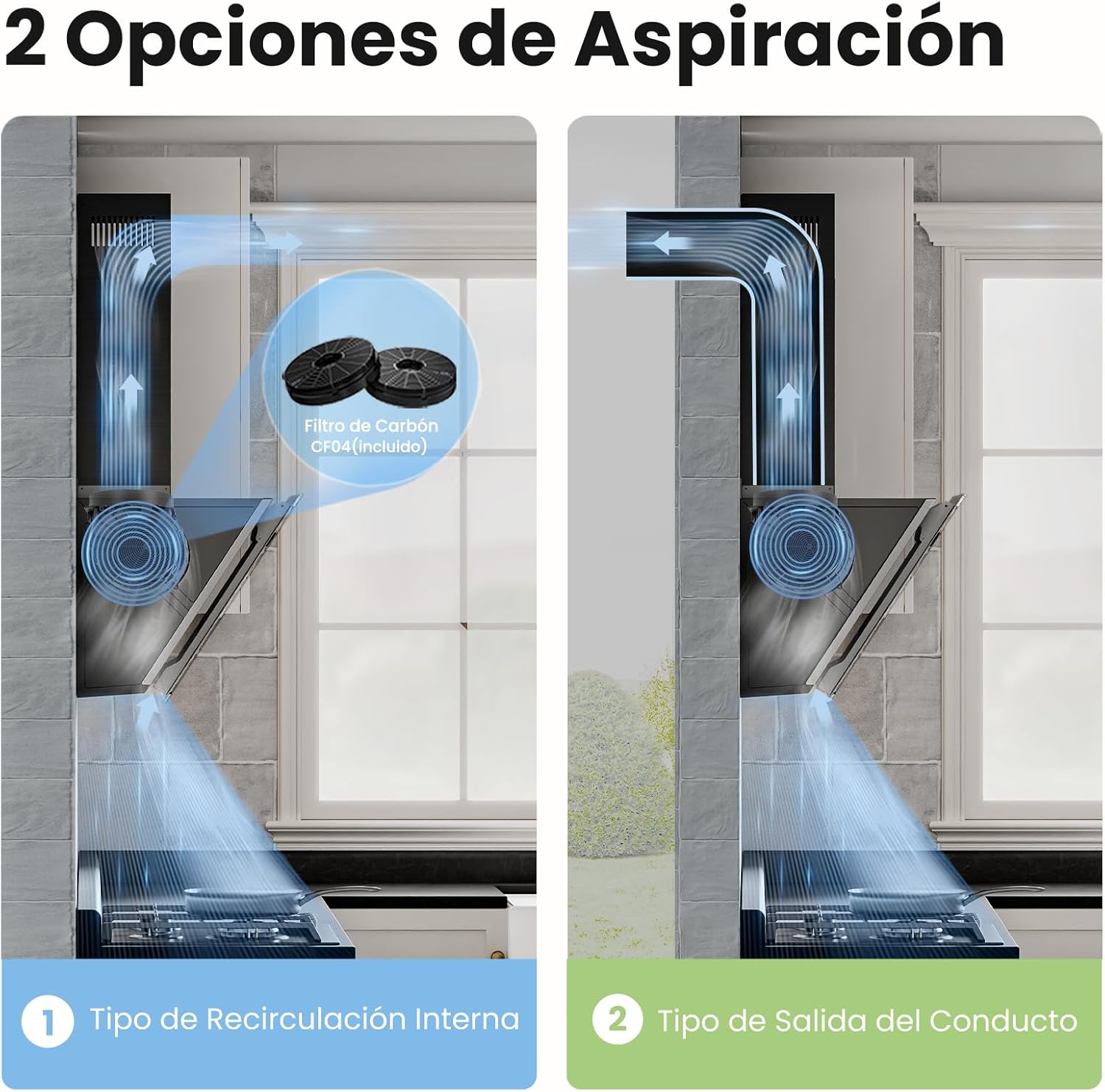 Configuración de instalación con tubos y embellecedores de campana extractora COMFEE' ANGJ64B-60