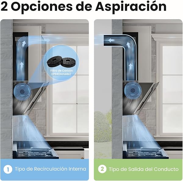 COMFEE' ANGJ64B-60 Campana Extractora Inclinada, 400m³/h, 60cm en Vidrio Templado, 3 Niveles de Velocidad, Pantalla Táctil LED, Recirculación Interna o Canalización, 60cm, Negro - 4