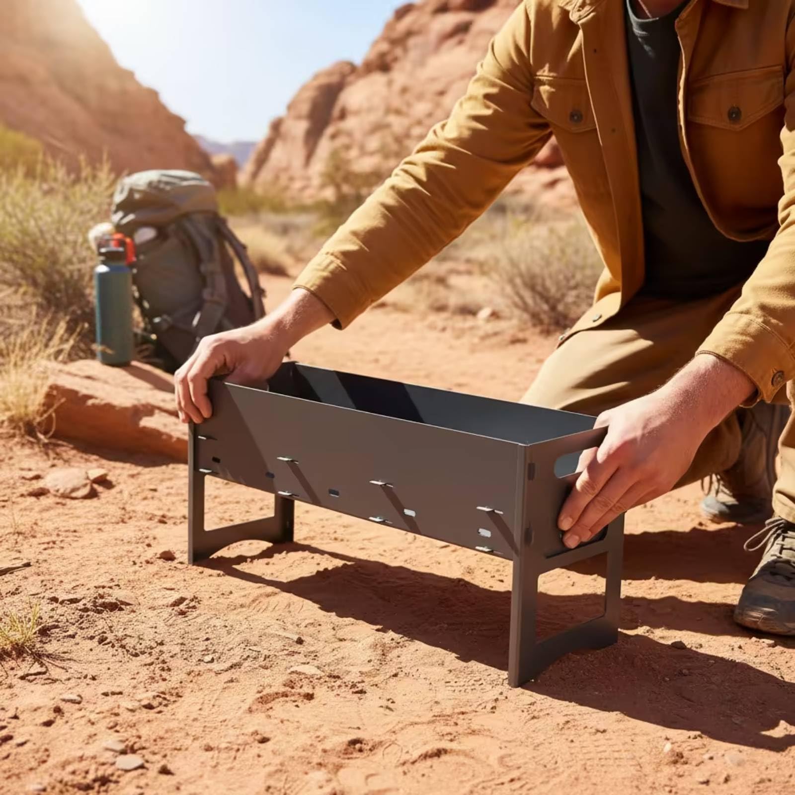 kowaku Grill Portatile da Esterno Barbecue Griglia Braciere Rettangolare Pieghevole con Pannelli Corpo in Metallo Maniglie Laterali per Trasporto Leggero, Grande 60cm