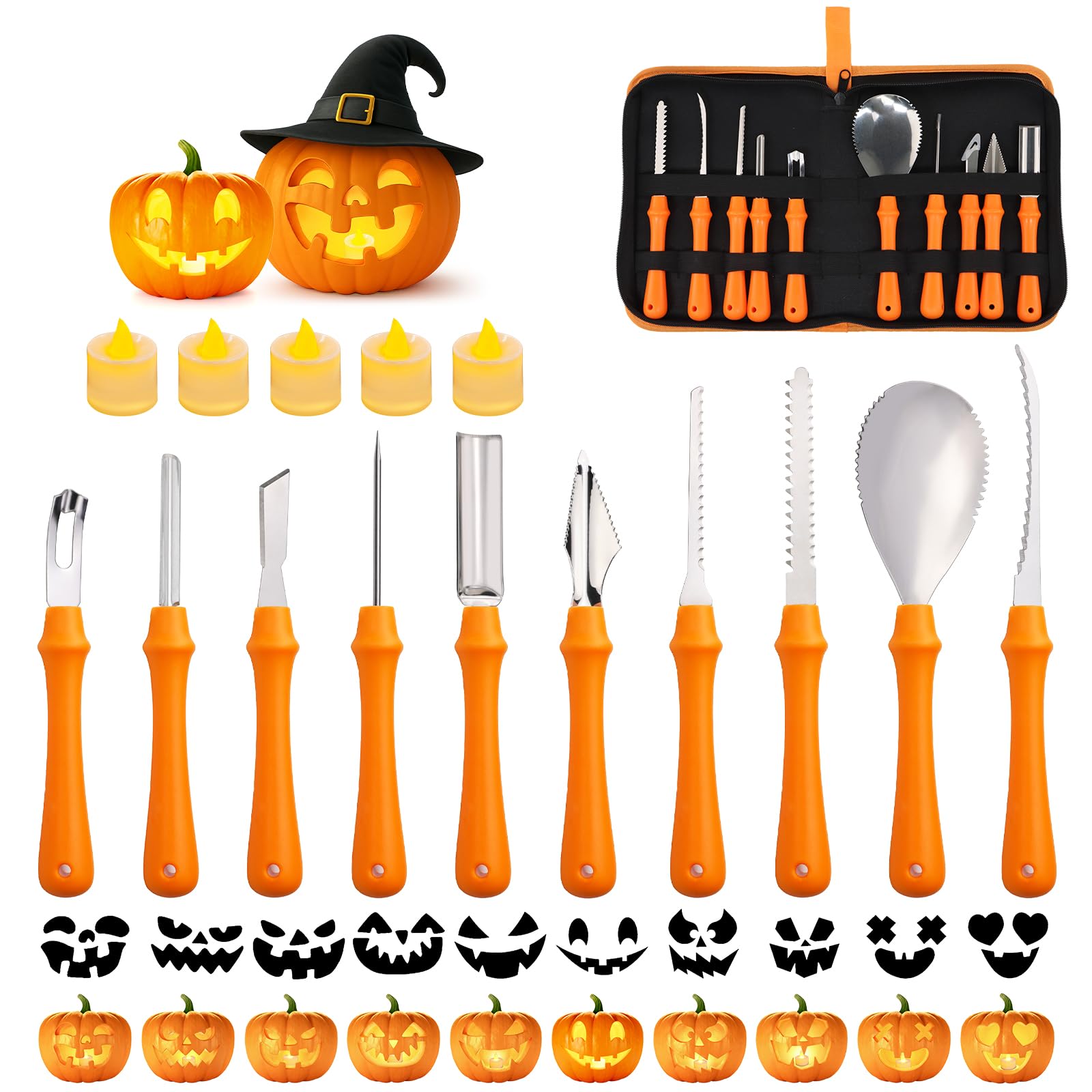 Lot de 21 outils de sculpture de citrouille pour enfants