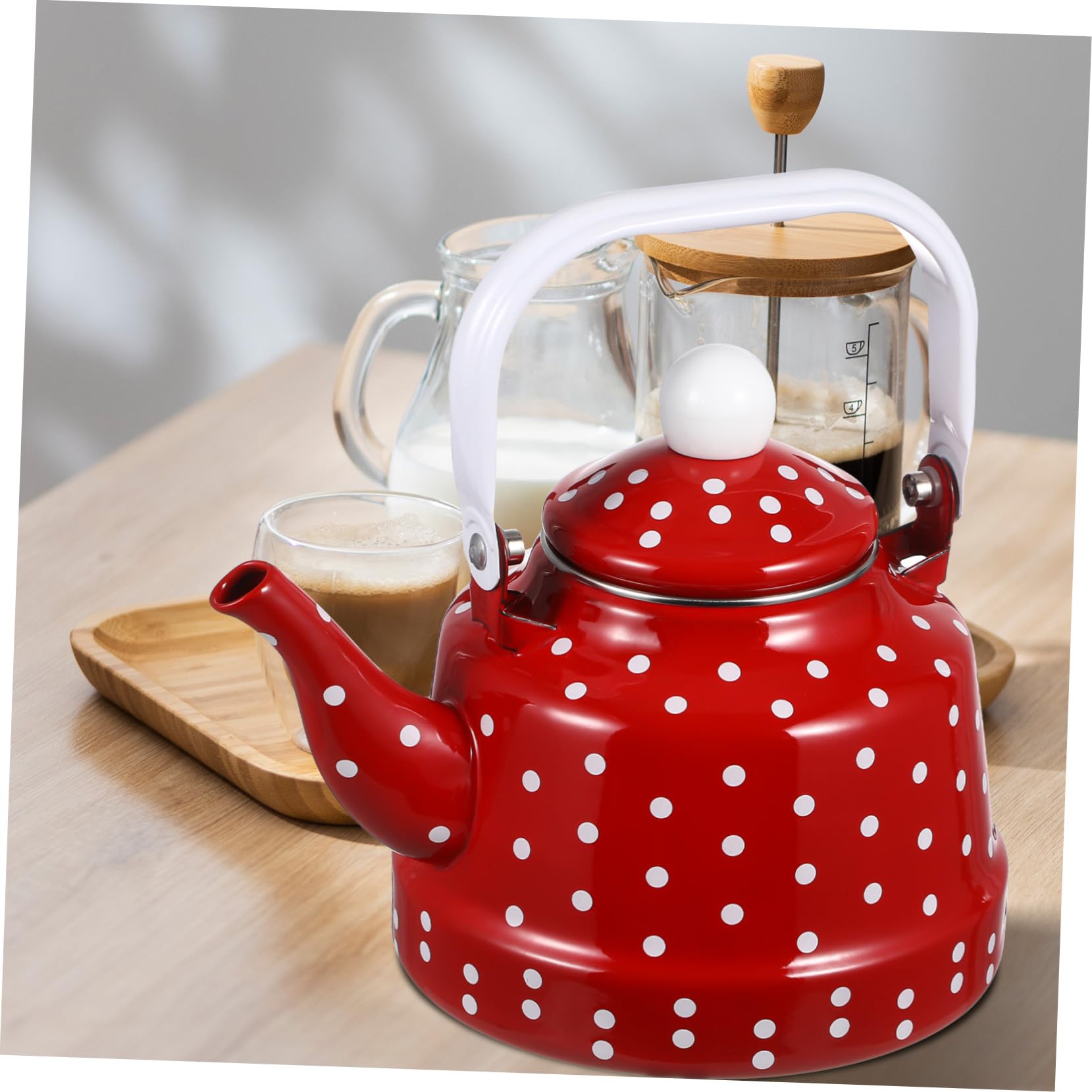 DOITOOL Tetera de Esmalte con Filtro para Infusiones Diseño Vintage Rojo con Puntos Resistente y Segura para Preparar Té Casa