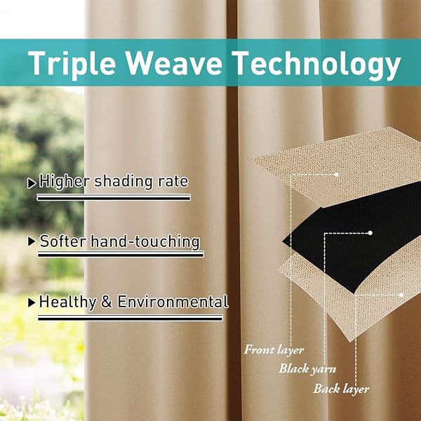 NICETOWN Waterproof Outdoor Curtain with Self-Adhesive Tab Top, Removable Blackout Curtains Thermal Insulated Curtain for Porch Doorway/Patio, 2 Pieces, W52 by L96, Biscotti Beige - 5