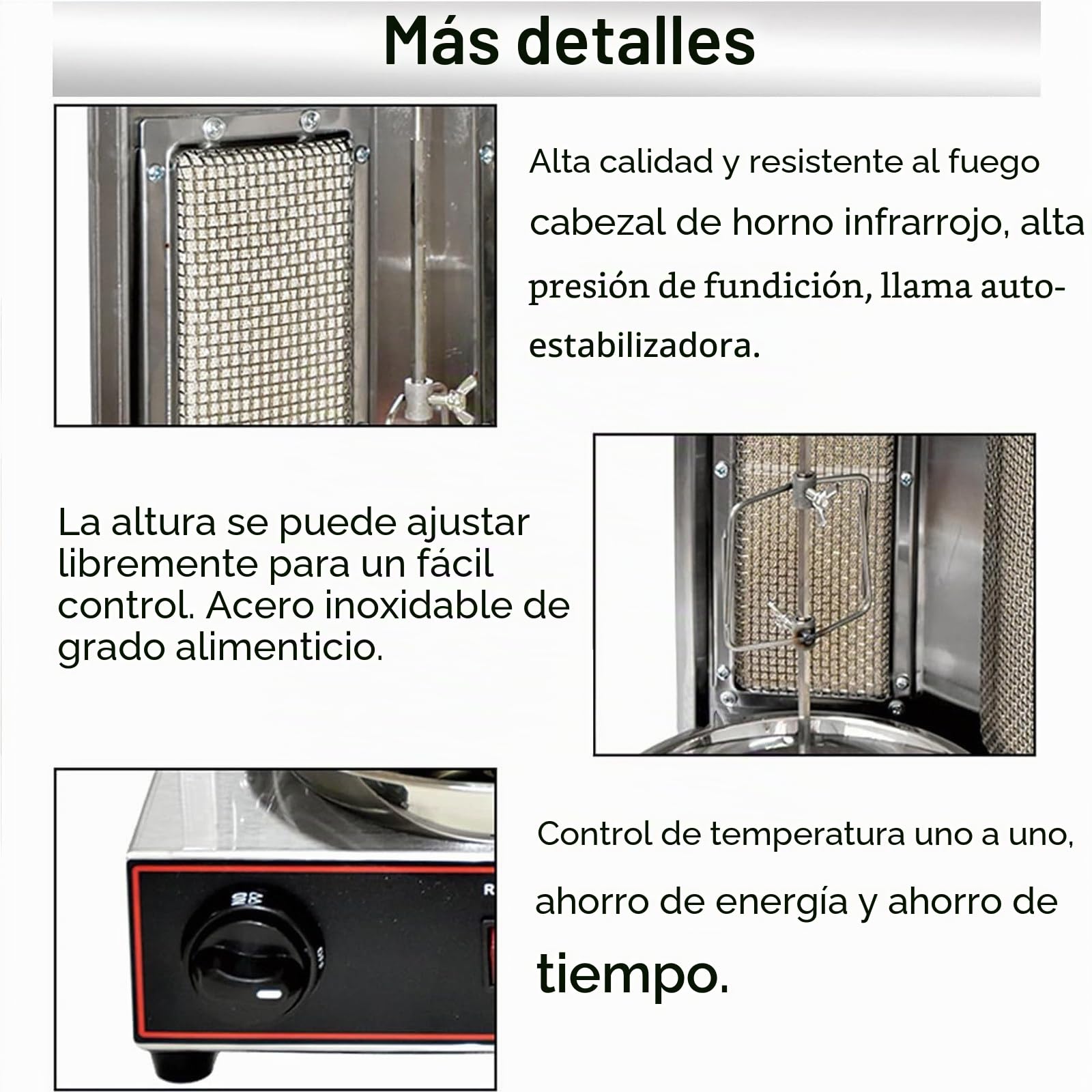 Máquina Kebab Doner Parrilla Comercial, Máquina Parrilla Gas Vertical, Limpieza Extraíble Acero Inoxidable, Potencia Fuego Ajustable, para Pavo Asado, Taco Asado Y Pollo Frito,Silver