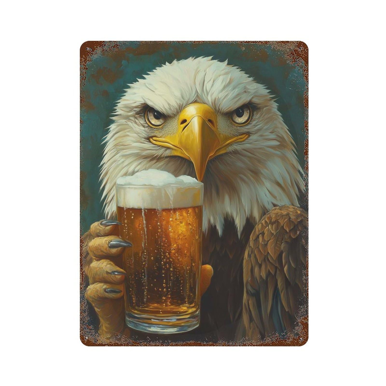 Eagle with Beer Decorative Tin Sign 15.7"x11.8", for Bistro, Counter And Cafe Decor, Classic Wall Plaque