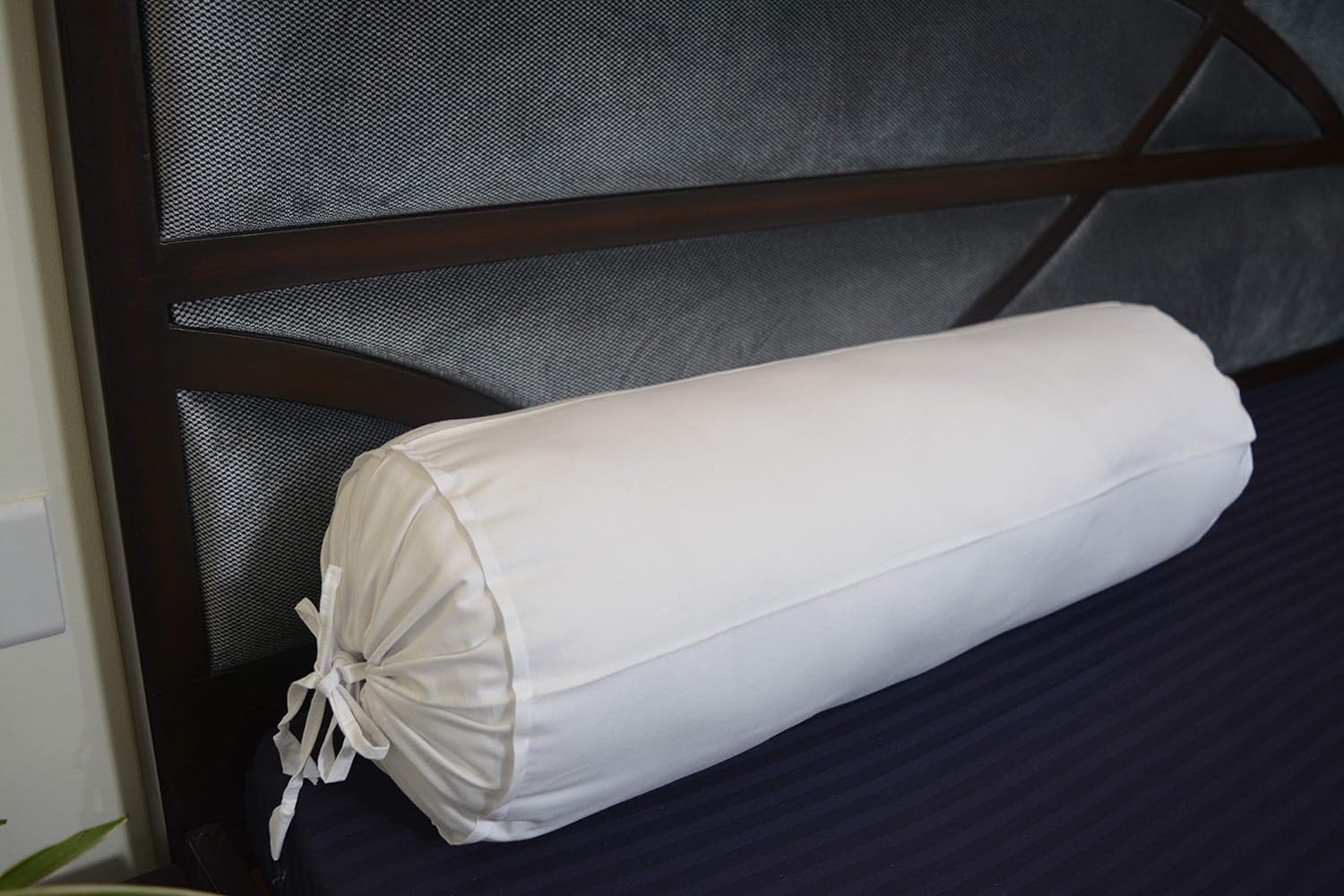 SAFFRON HANDICRAFTS 2 Pcs Cervical Neck Roll Pillow Cover with Drawstring Closures Round Neck Roll Pillow Case Cotton Bolster Pillowcases for Cylindrical Cushion (White, 6 x18 inch (15 x45.5 cm))