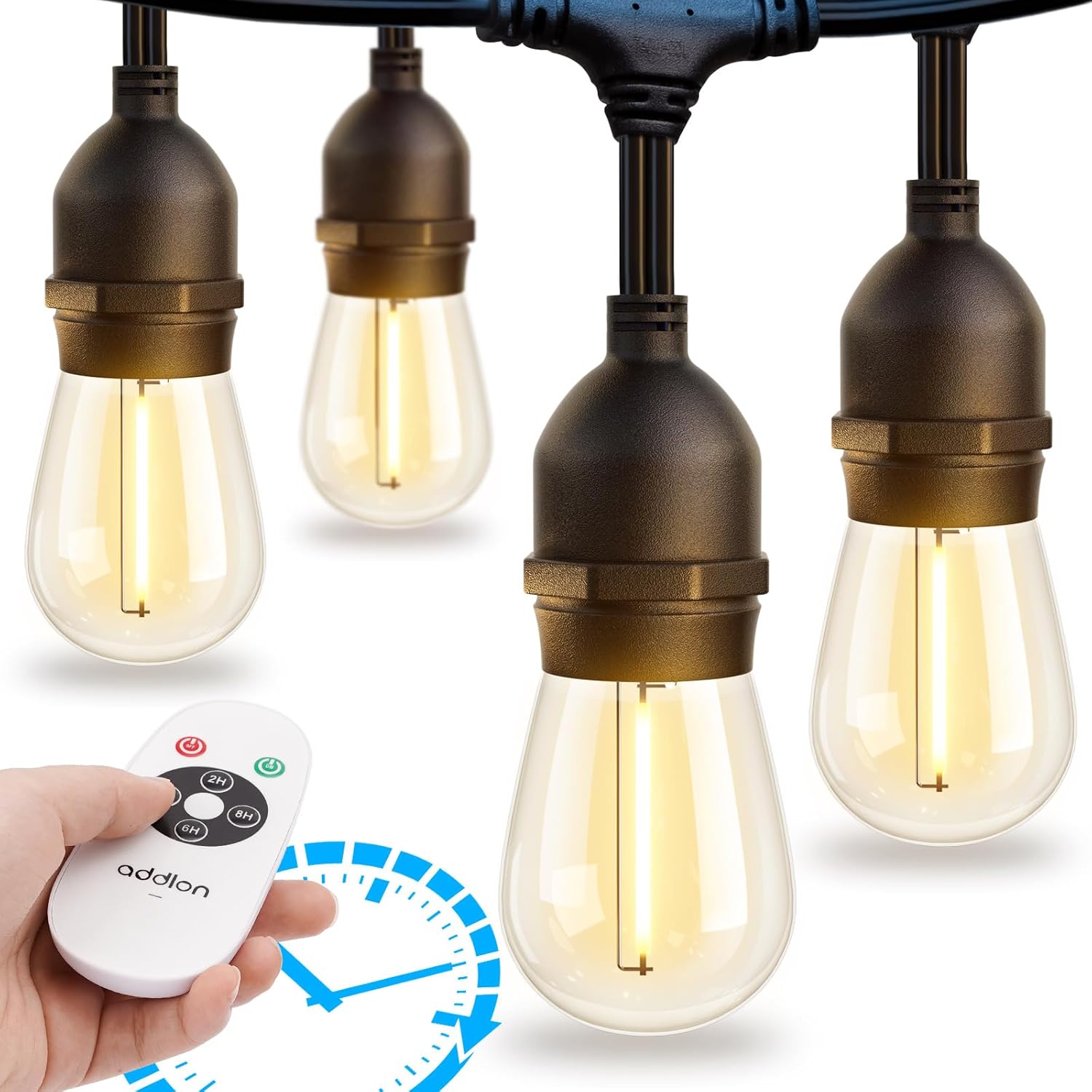 addlon Outdoor String Lights Timer Control, 48FT LED Patio Lights with