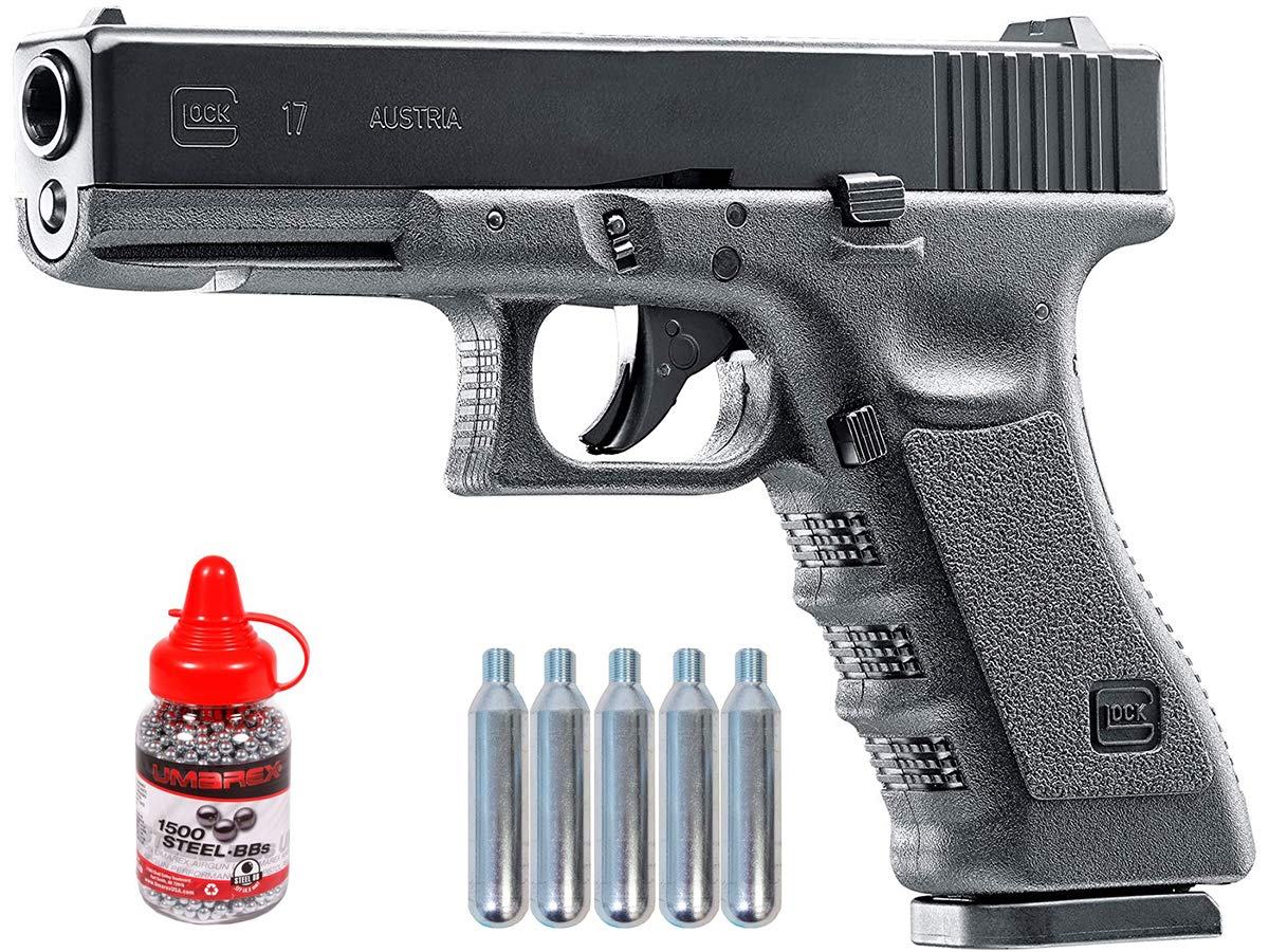 Wearable4U GIok 17 GEN3 Air Gun with 5x12 CO2 Tanks and Pack of 1500ct Steel BBS Bundle (Black) (+CO2 +BBS)