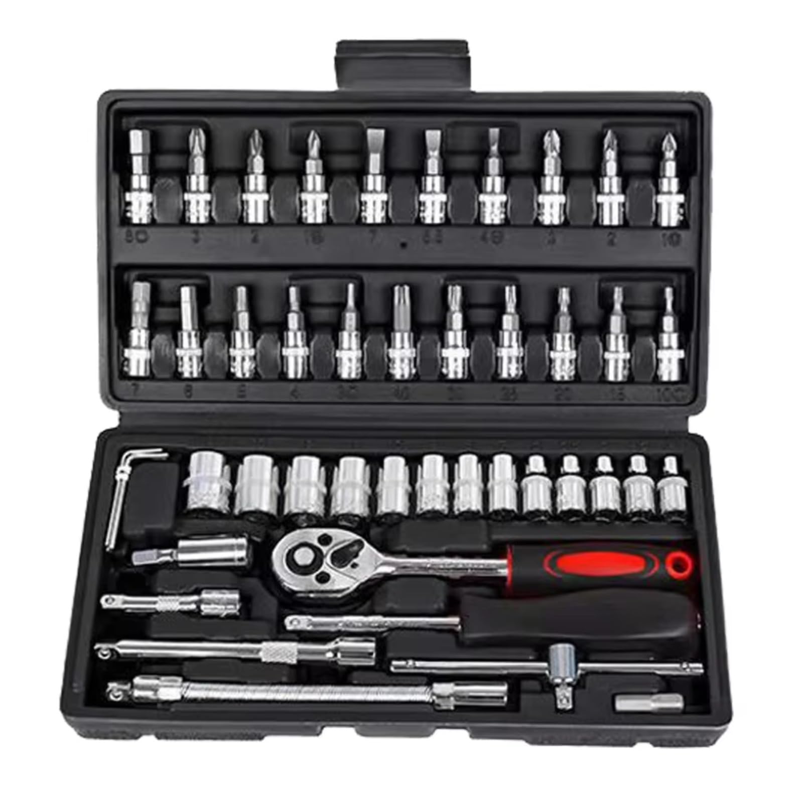 Socket Wrench Set 46 PCs Automotive Repair Hand Tool Set Mechanic'S Tool Box 1/4" Socket Spanner Ratcheting Screwdriver Ratcheting Screwdriver