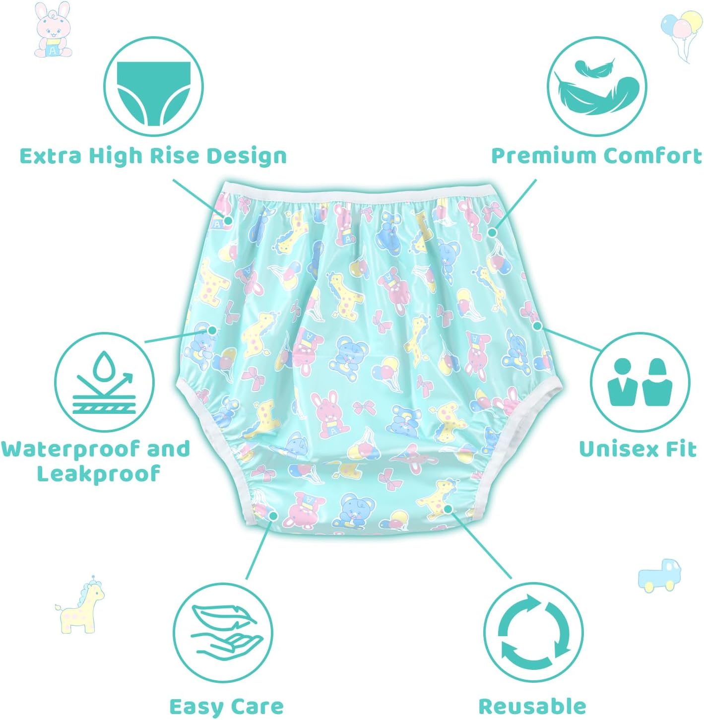 Littleforbig Washable Reusable Waterproof Adult Plastic Pants Pull Up Diaper Cover - Full Print Baby Parade M - Image 3