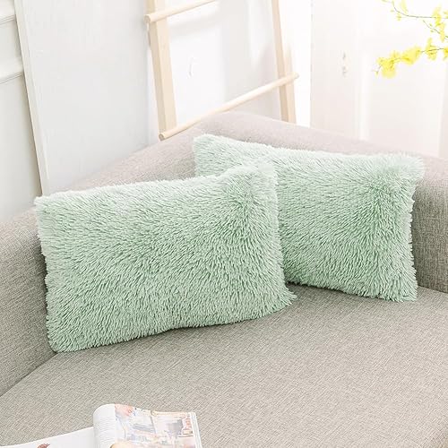 NordECO HOME Funda de cojín de forro polar de piel sintética suave y lujosa, fundas de almohada decorativas, sin relleno de almohada, color verde