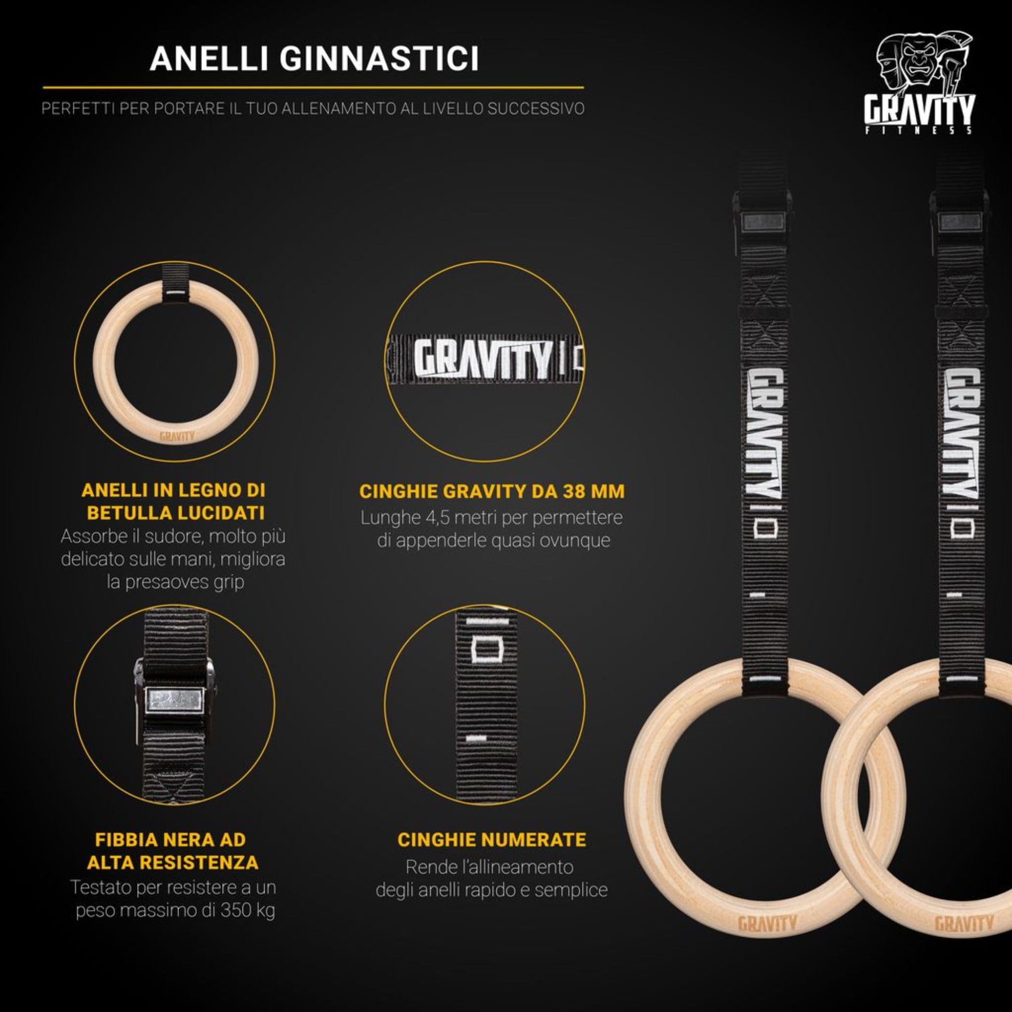 Gravity Fitness Anelli da Ginnastica in Legno