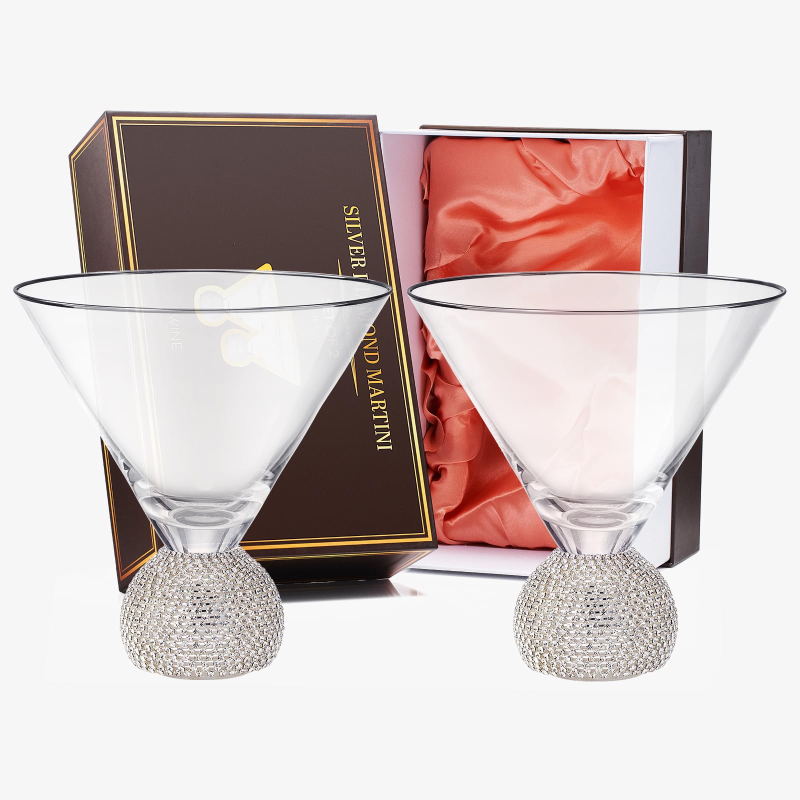 The Wine Savant Cocktailgläser Ohne Stiel – 2er-Set Mit Diamant-Design, Matt-silberfarben, Ideal Für Partys & Hochzeiten
