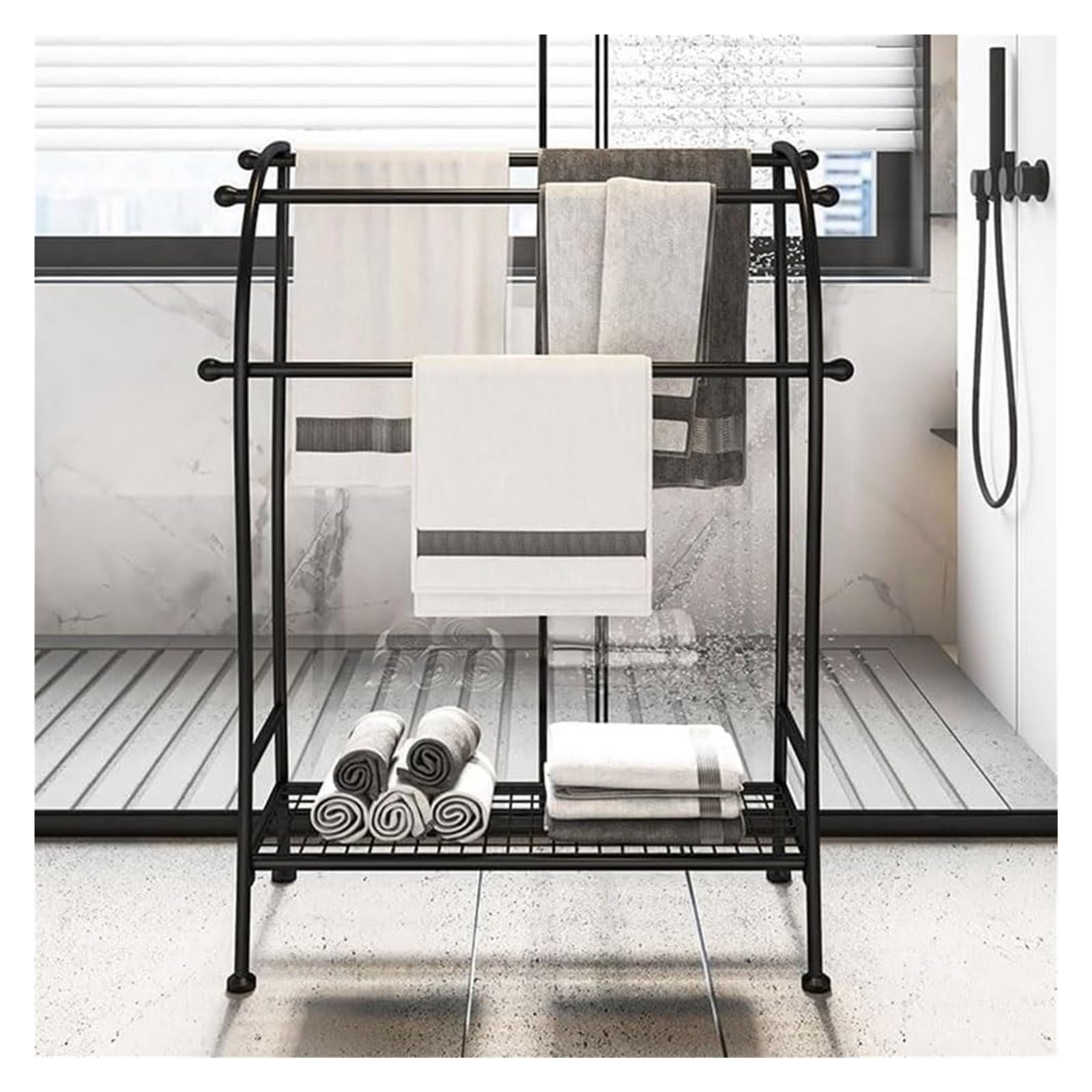 Perchero independiente dorado de 3 niveles para toallas y mantas, de metal, para baño, dormitorio, playa, gimnasio y zona de piscina, solución de almacenamiento elegante