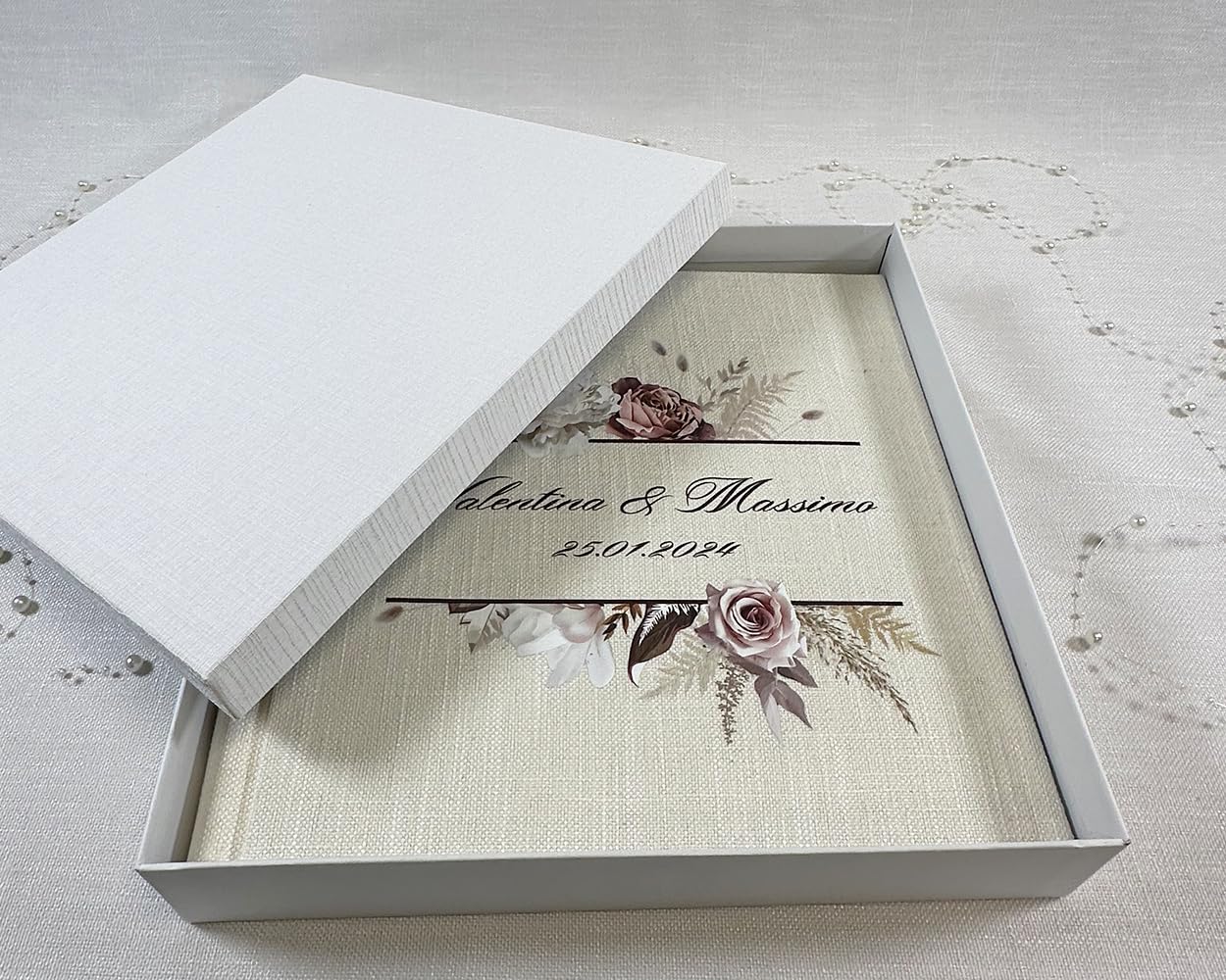Album fotografico matrimonio personalizzato - Copertina in lino e interno Avorio con velina - Album per foto 10x13 - idea regalo per Anniversario, Compleanno, 100 pagine (30x30 100 pagine, Lino)