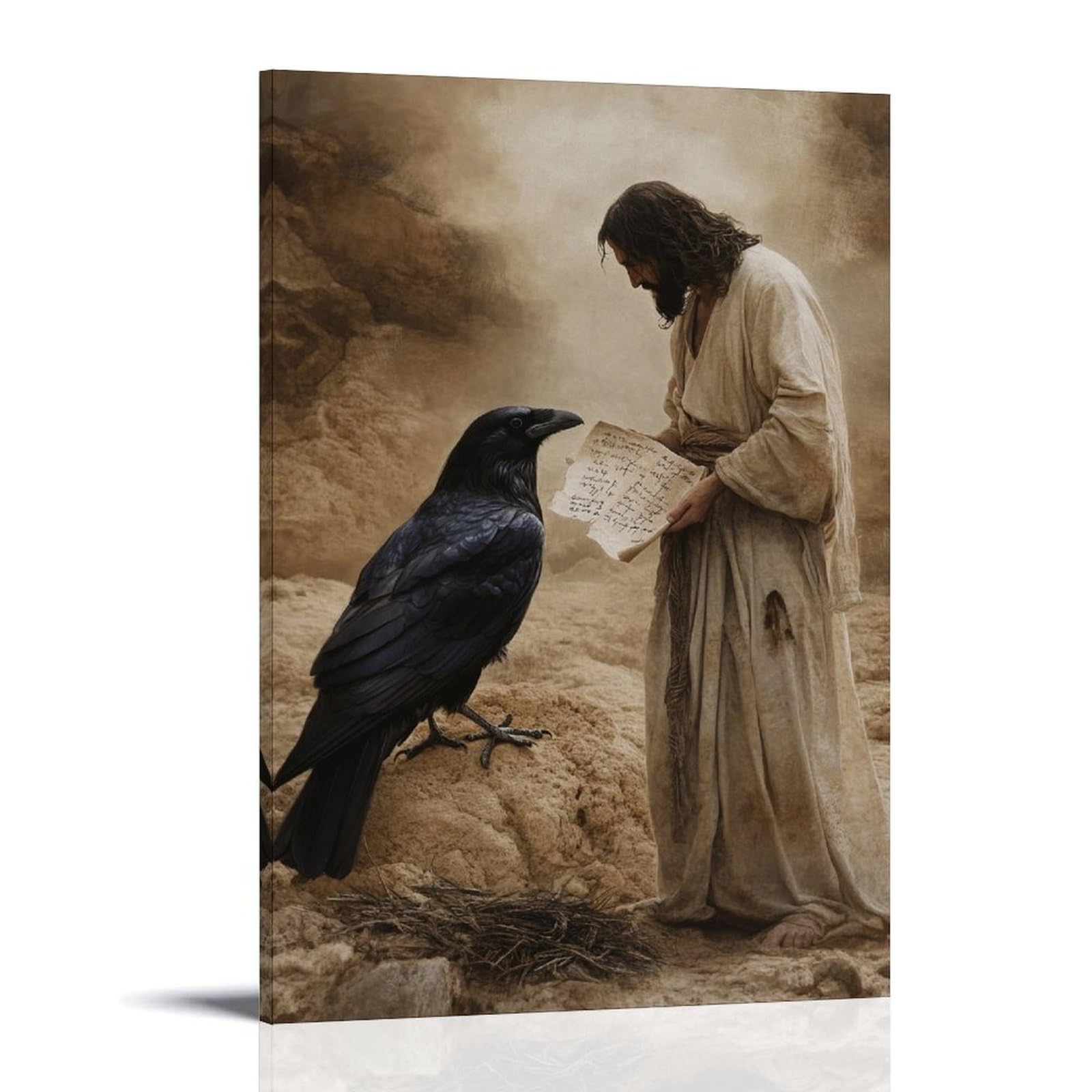 GZHJZSYY A Raven Follows Jesus Across The Desert, Carrying Pieces of Parchment Scribbled with Forgotten Prayers. Modern Wall Mural Art Decorative Hanging Poster16x24inch(40x60cm)