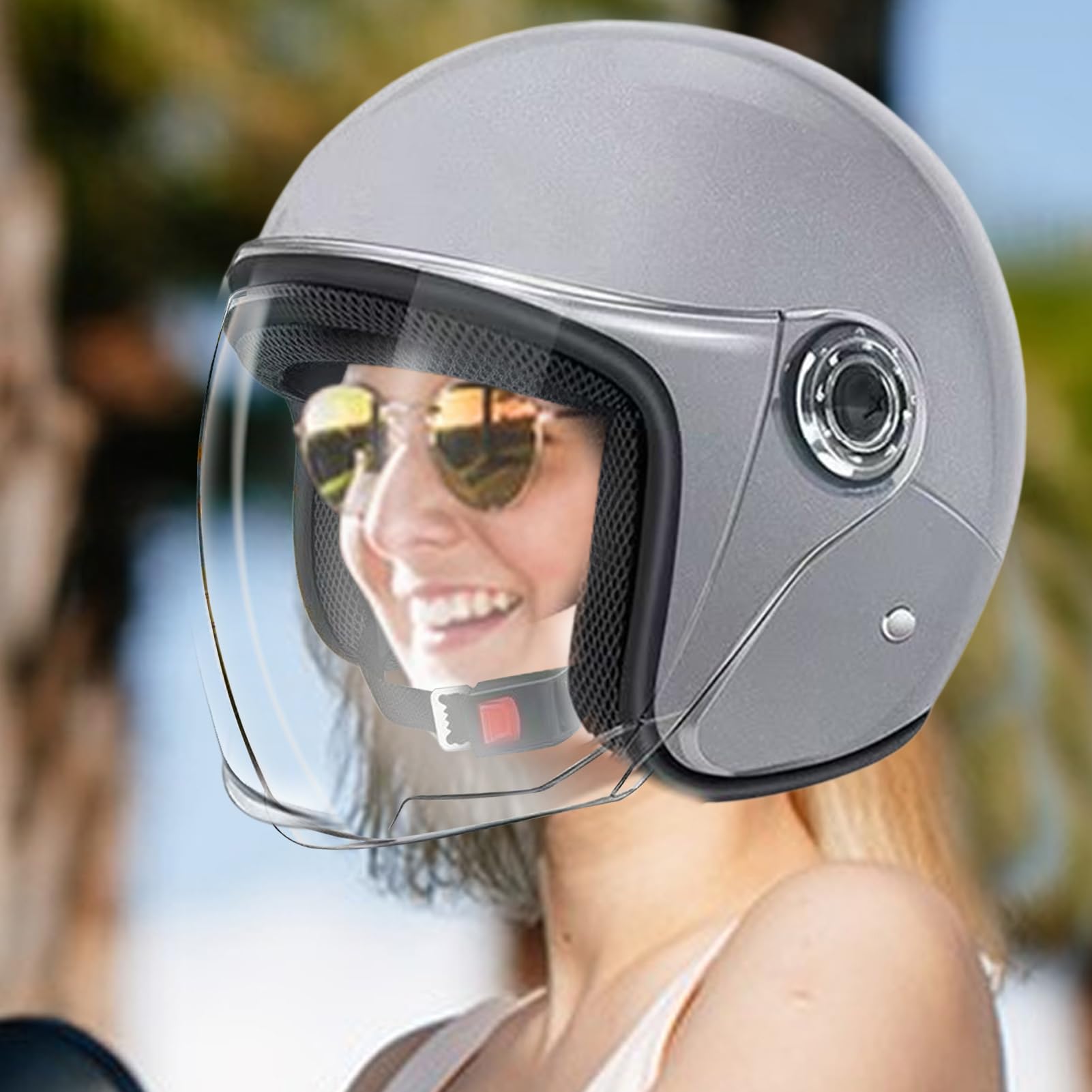 Casco Motociclista Grande, Casco Aperto per Adulti, Equipaggio Protettivo con Visiera per Avventura Pendolarismo Scooter Sportivo