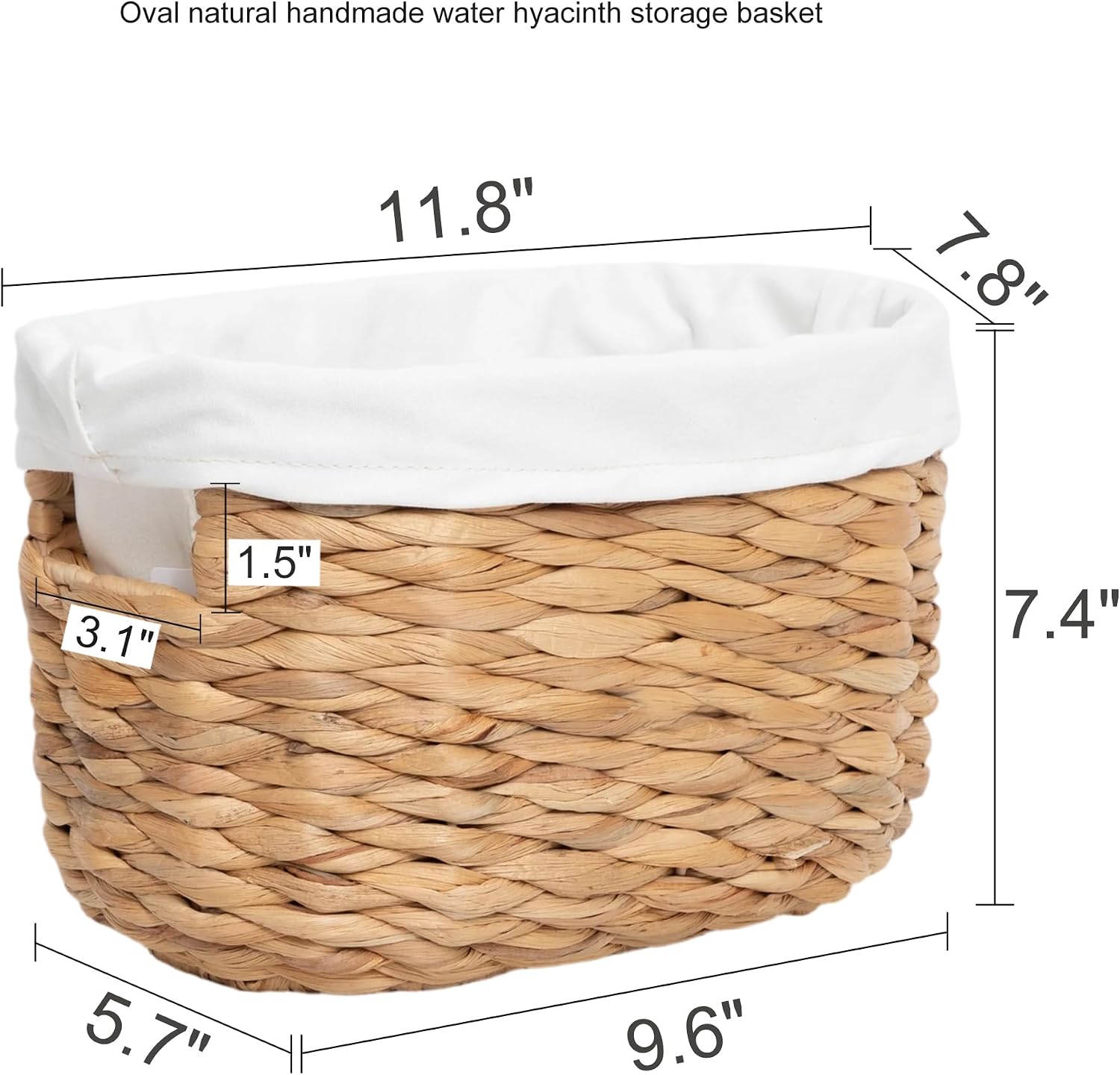 Oval Water Hyacinth Bread Basket with Liner for Kitchen