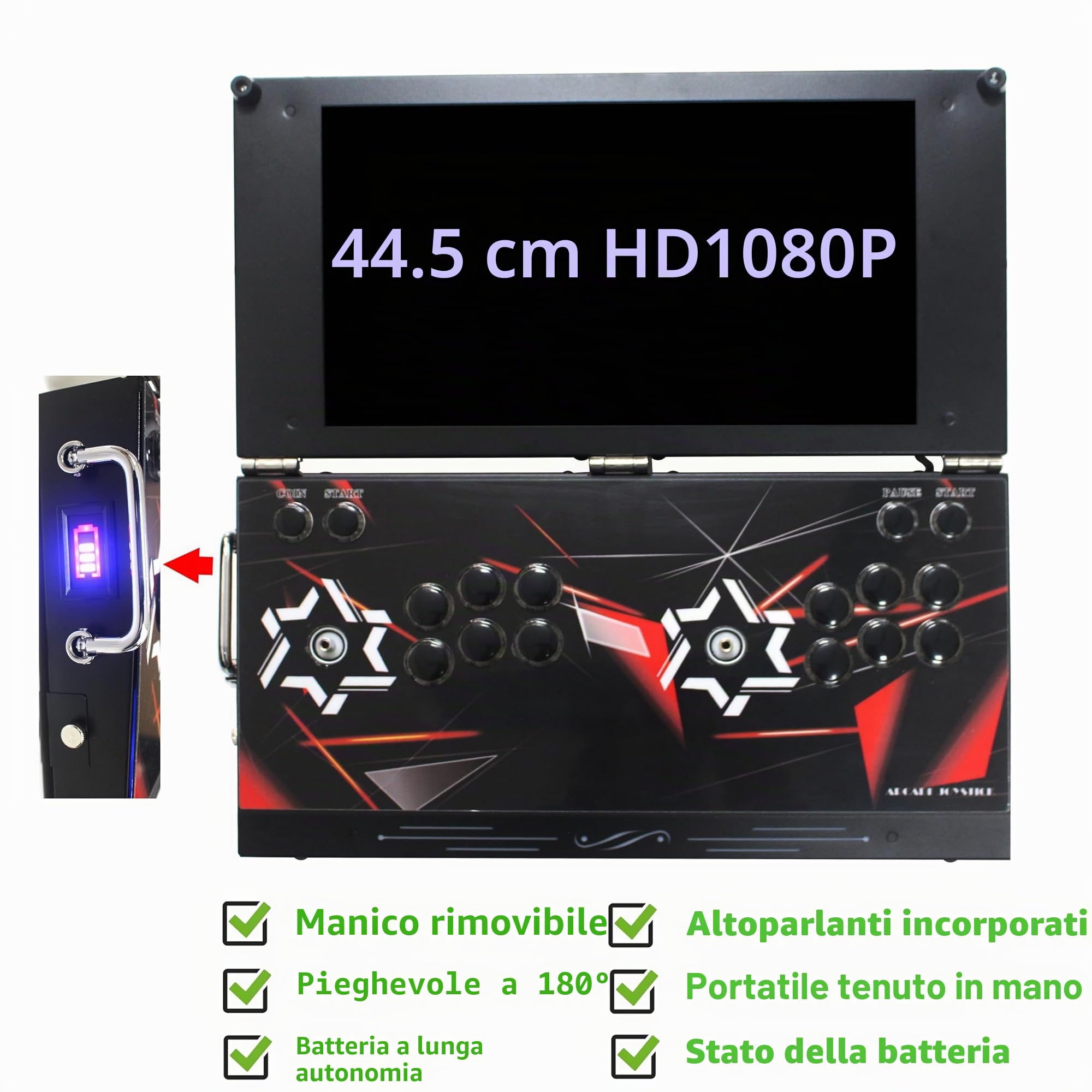 Console di gioco arcade portatile con schermo HD da 17,5 pollici, 26800 giochi retrò - Macchina per videogiochi portatile a doppio giocatore per l'intrattenimento domestico