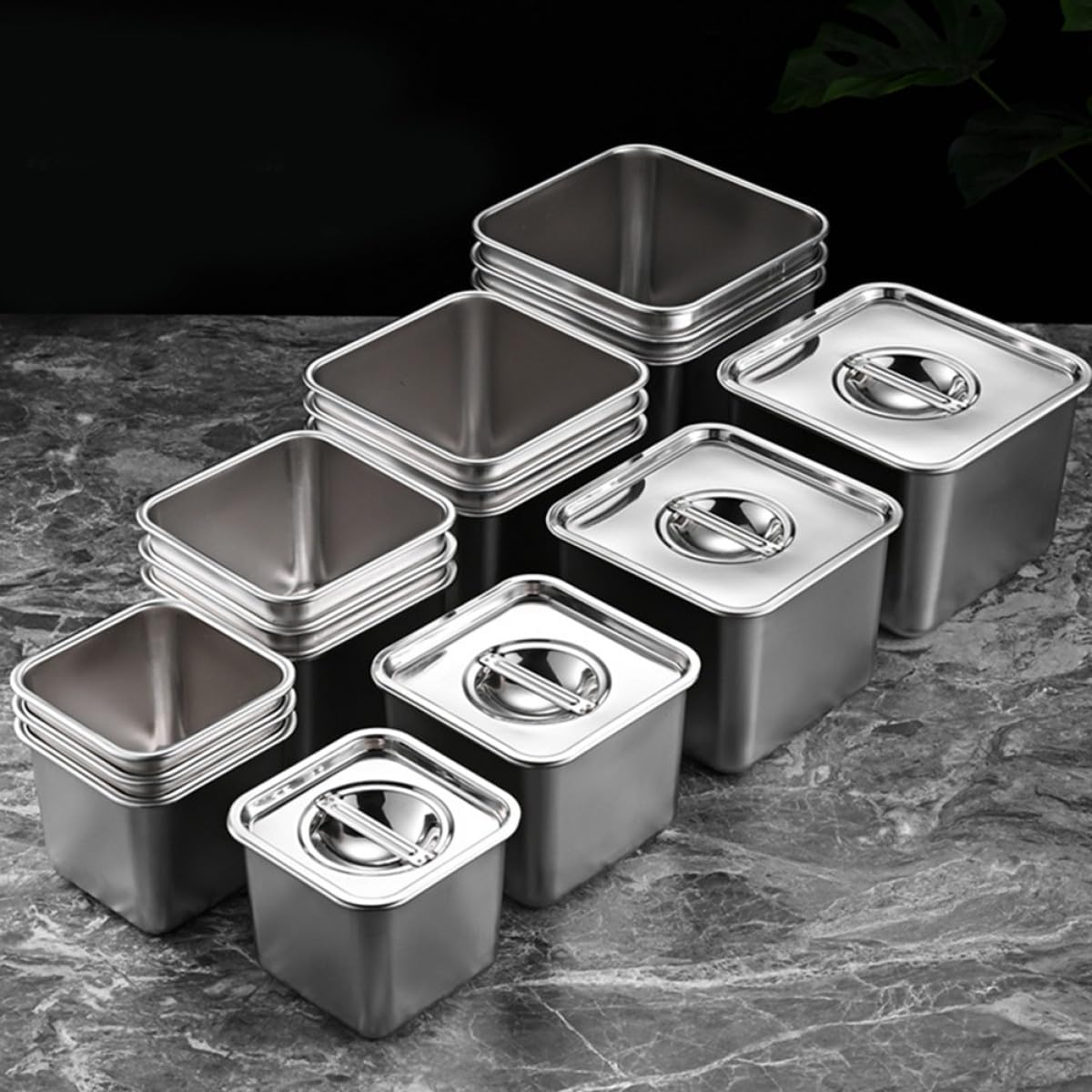Stainless Steel Condiment Holder with Lid, 12cm Square Versatile Seasoning Pot and Kitchen Seasoning Jar for Spice Storage and Table Use