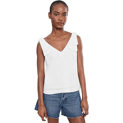 CeCe Bow Strap Linen Top ultra white