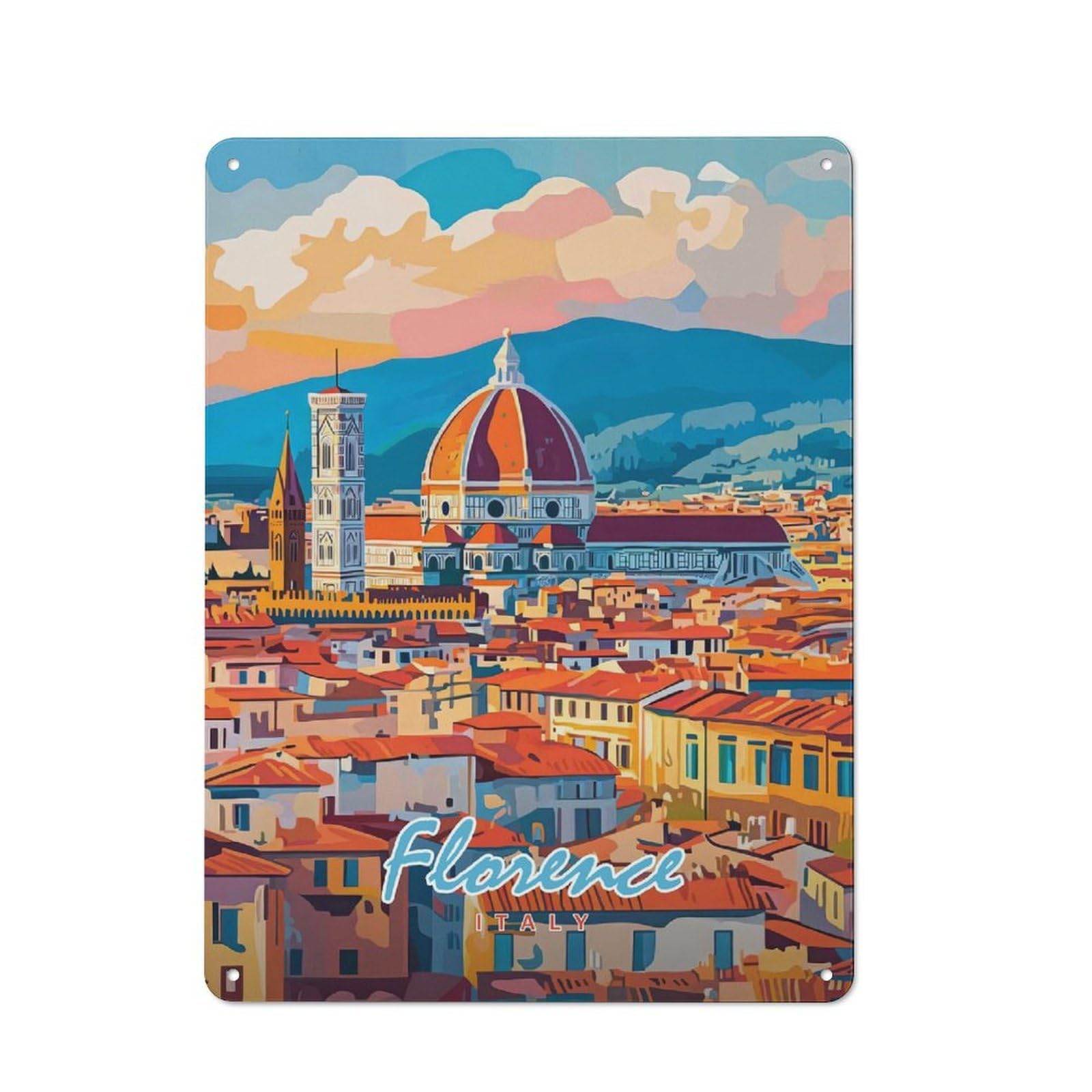 Junmoney Style-21 Florence Cityscape(2) Retro Tin Wall Plaque 40X30cm For Guest Room Or Hallway, For Vintage Wall Decor Fans, For Themed Room Decoration