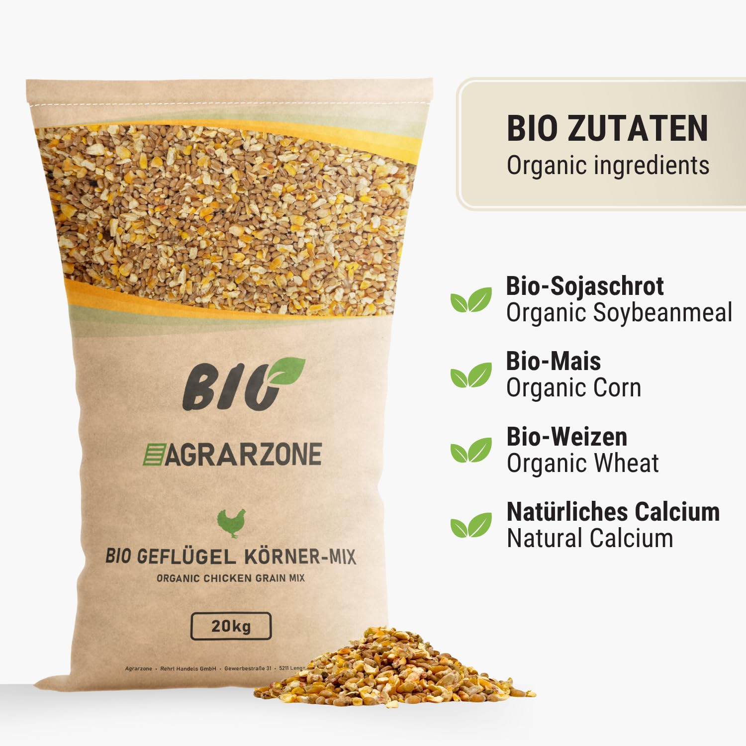 Agrarzone Aliment Bio pour Poules 20kg [Muesli Premium] - 100% Bio Autrichien - Aliment pour Poules sans OGM - Mélange de Graines pour Poules Pondeuses