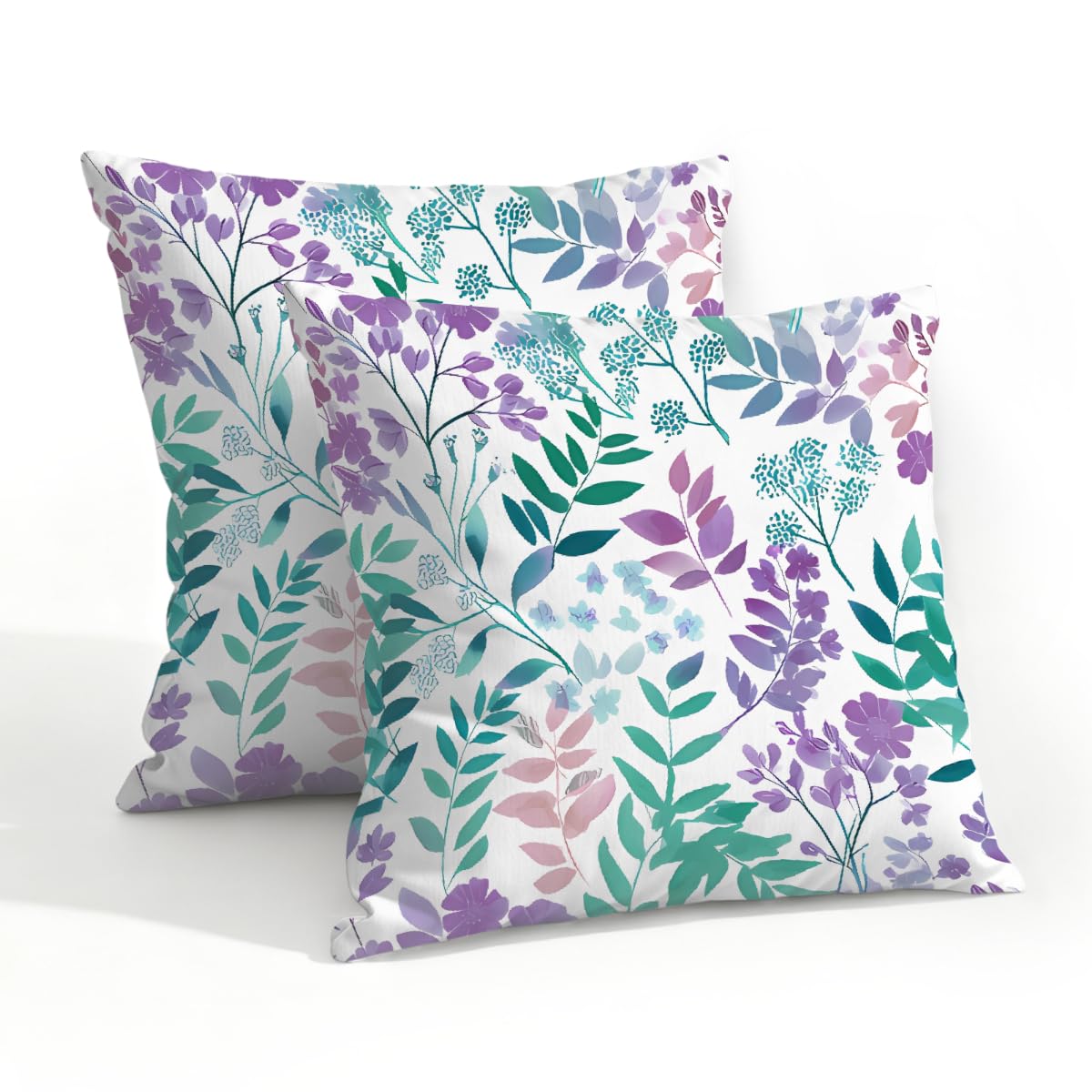 Outdoor Pillow Covers Waterproof Pillowcases 20x20in Set of 2 Summer Purple Teal Botanical Floral Decorative Throw Cushion Case for Couch Sofa Garden Patio Furniture