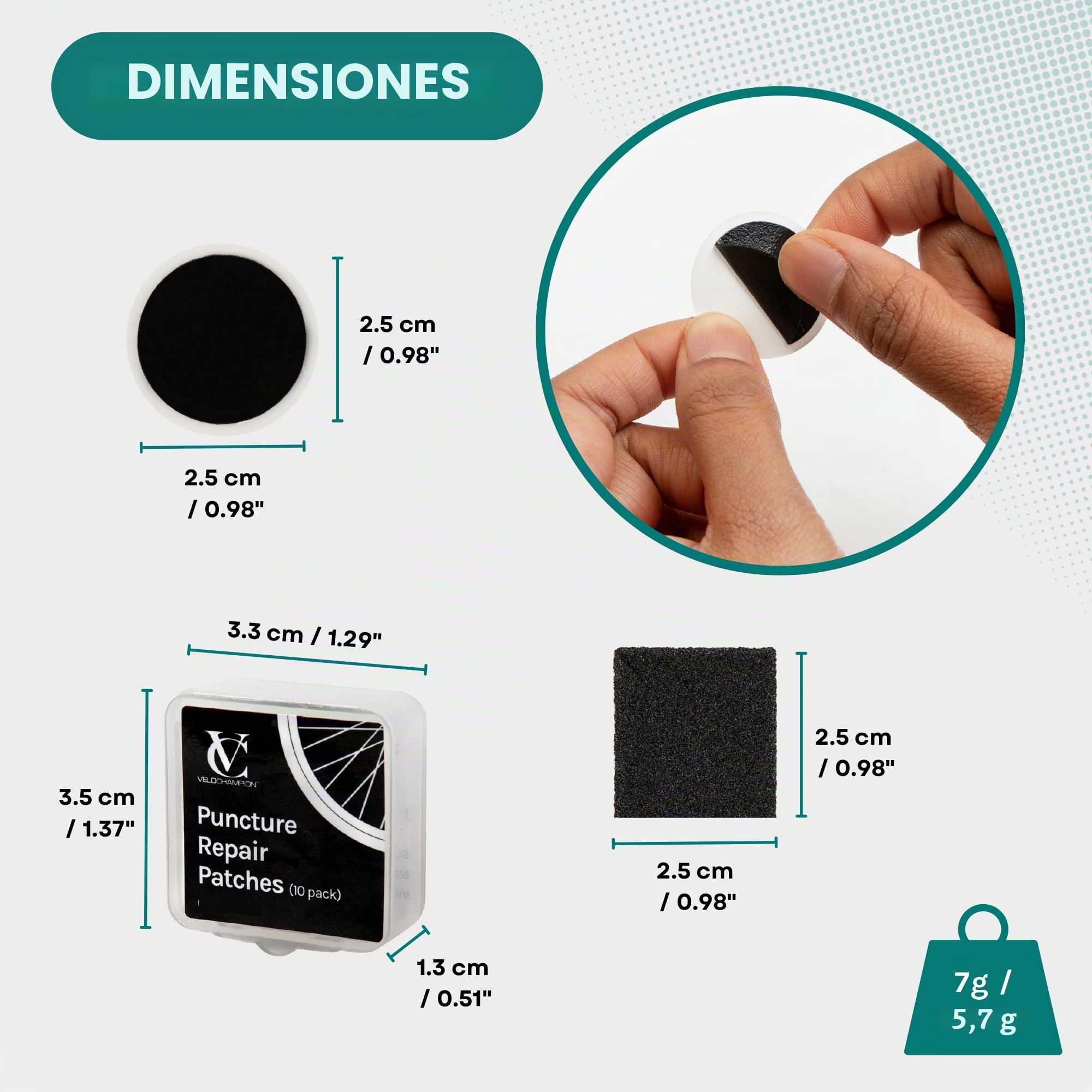 VeloChampion Kit Pinchazos Bicicleta con Parches Autoadhesivos y Desmontadores Opcionales, Kit Repara Pinchazos para MTB, Carretera, Ciudad y Bicicleta Eléctrica