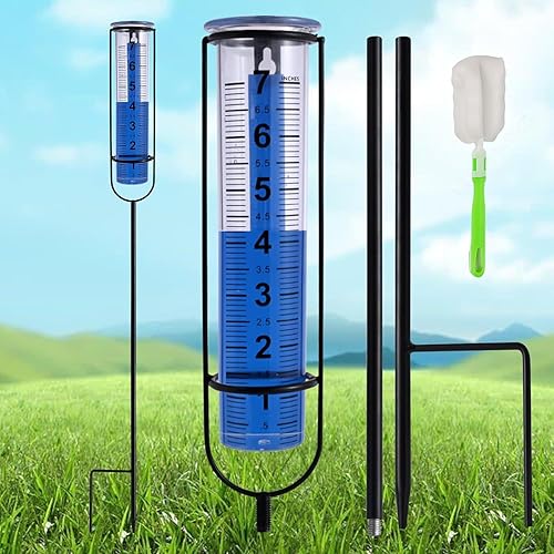 Medidor de lluvia mejorado, medidor de lluvia a prueba de congelación para exteriores con estaca de metal ajustable, herramienta de medición con