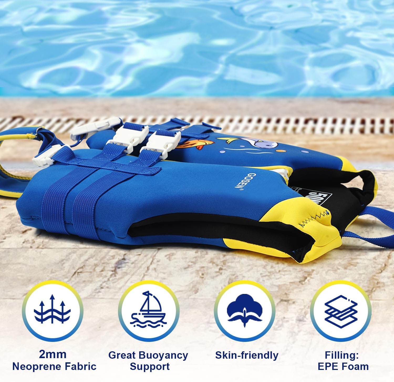 Kids Swim Vest Toddler Floaties for 24-66 lbs Boys Girls, Toddler Swim Vest with Adjustable Safety Strap, Easy On and Off Swimming Aid for Age 2-6 Years Learn to Swim