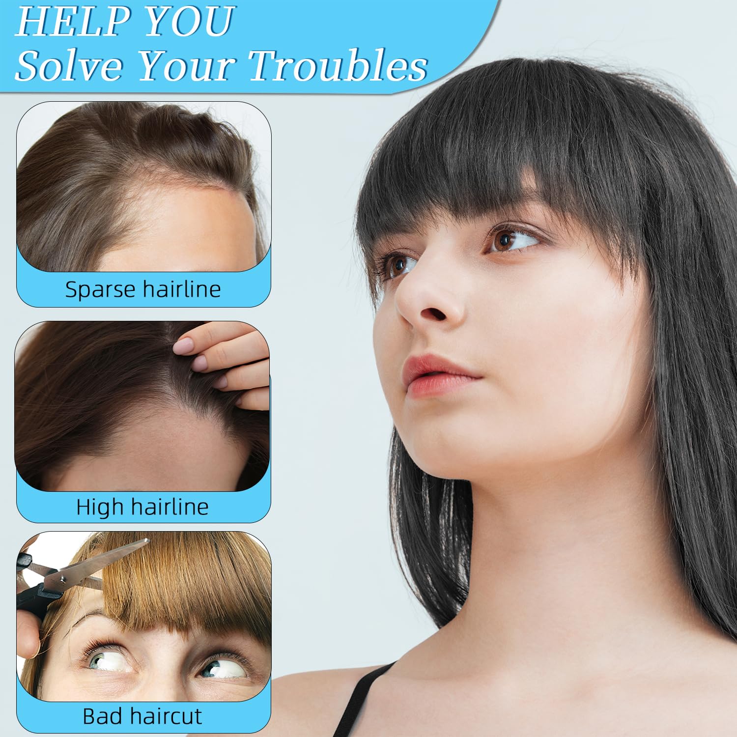 100% Real Human Hair Clip in Bangs for Women - Natural Look Fringe Hairpiece with Temples, Wispy or Curved Bangs Options(Natural Black) - Image 2