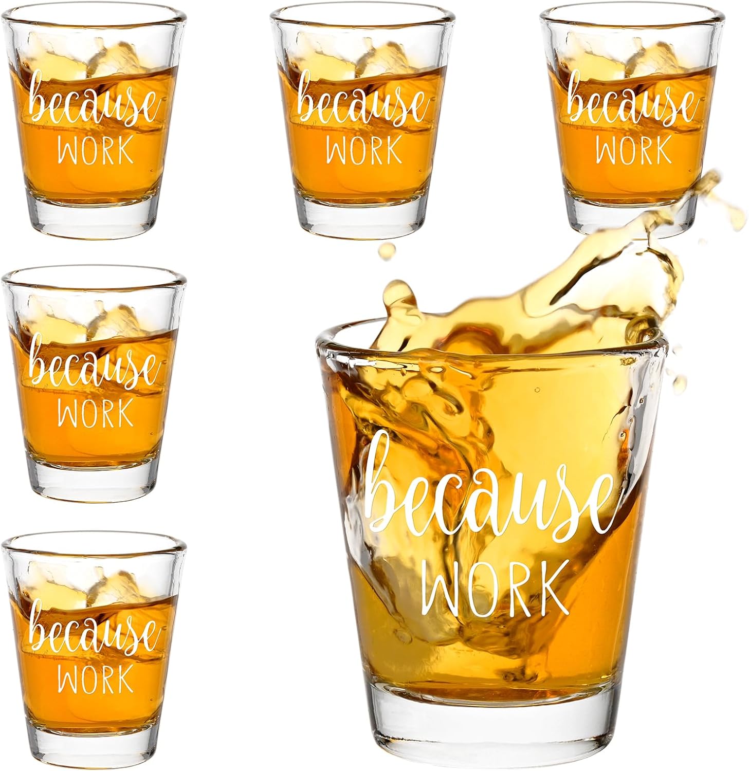 Futtumy Coworker Gifts, 6 Pack Because Work Shot Glasses for Men, Funny Boss's Day Gifts Christmas Office Birthday Thank You Gift for Coworker Boss Friends Women or Men, 2 Oz Shot Glasses Work Gift