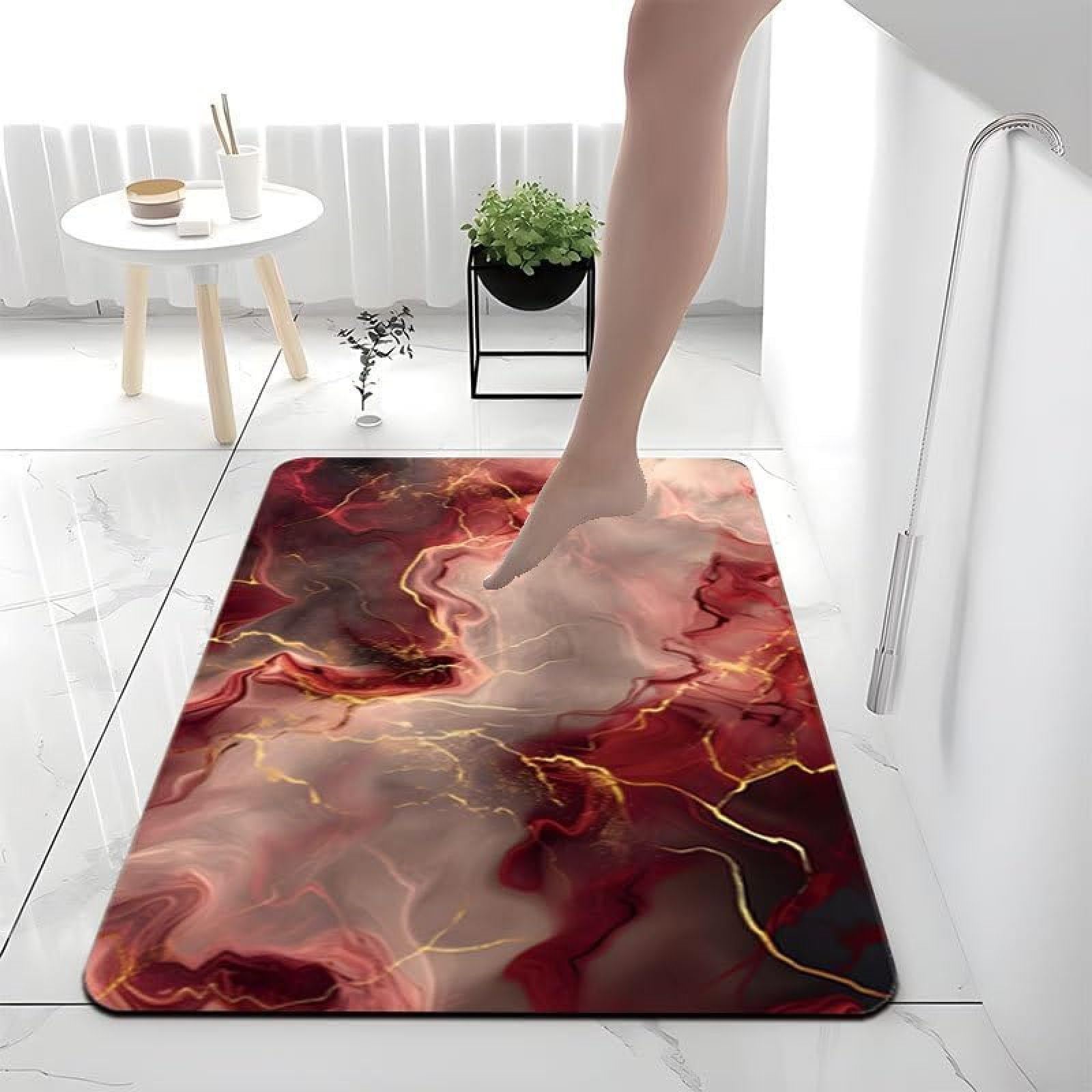 Tapis de salle de bain accessoire marbre rouge anti-glisse