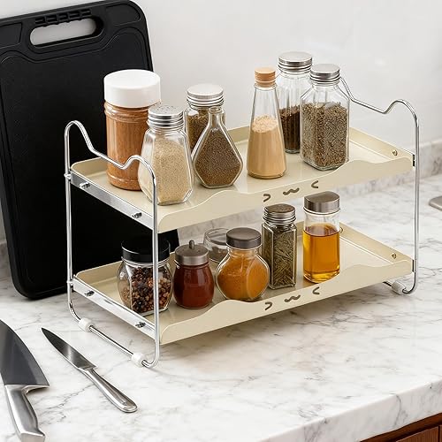 Miniatura 3 de Organizador de estante de mostrador de 2 niveles para ahorrar espacio, estantes de cocina de doble capa para gabinete, despensa, condimentos, tazas,