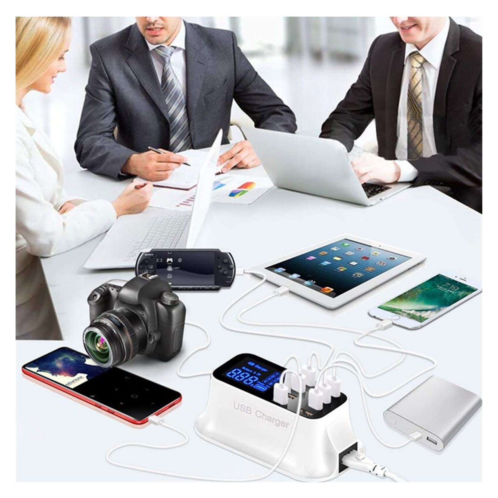 Caricabatterie USB, Display Digitale a 8 Porte Carica Rapida Adattatore di Ricarica Stazione Telefono Cellulare Domestica da Parete Compatibile con Il Caricabatterie Sicuro