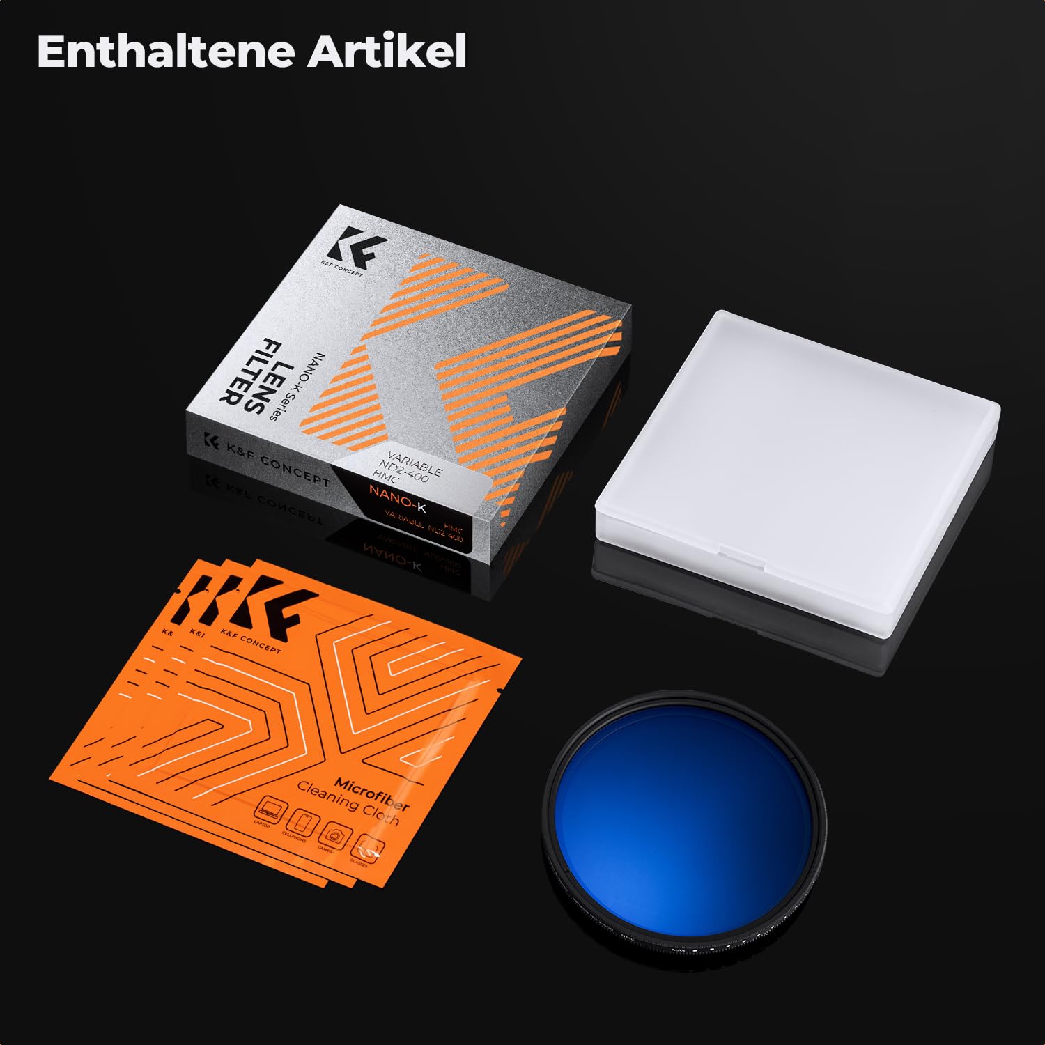 K&F CONCEPT 43mm ND Filter Variabler Graufilter ND2-ND400 (1-9 Blendenstufen) mit DREI Reinigungstücher für Landschaftsfotografie（Nano-Klear Serie）
