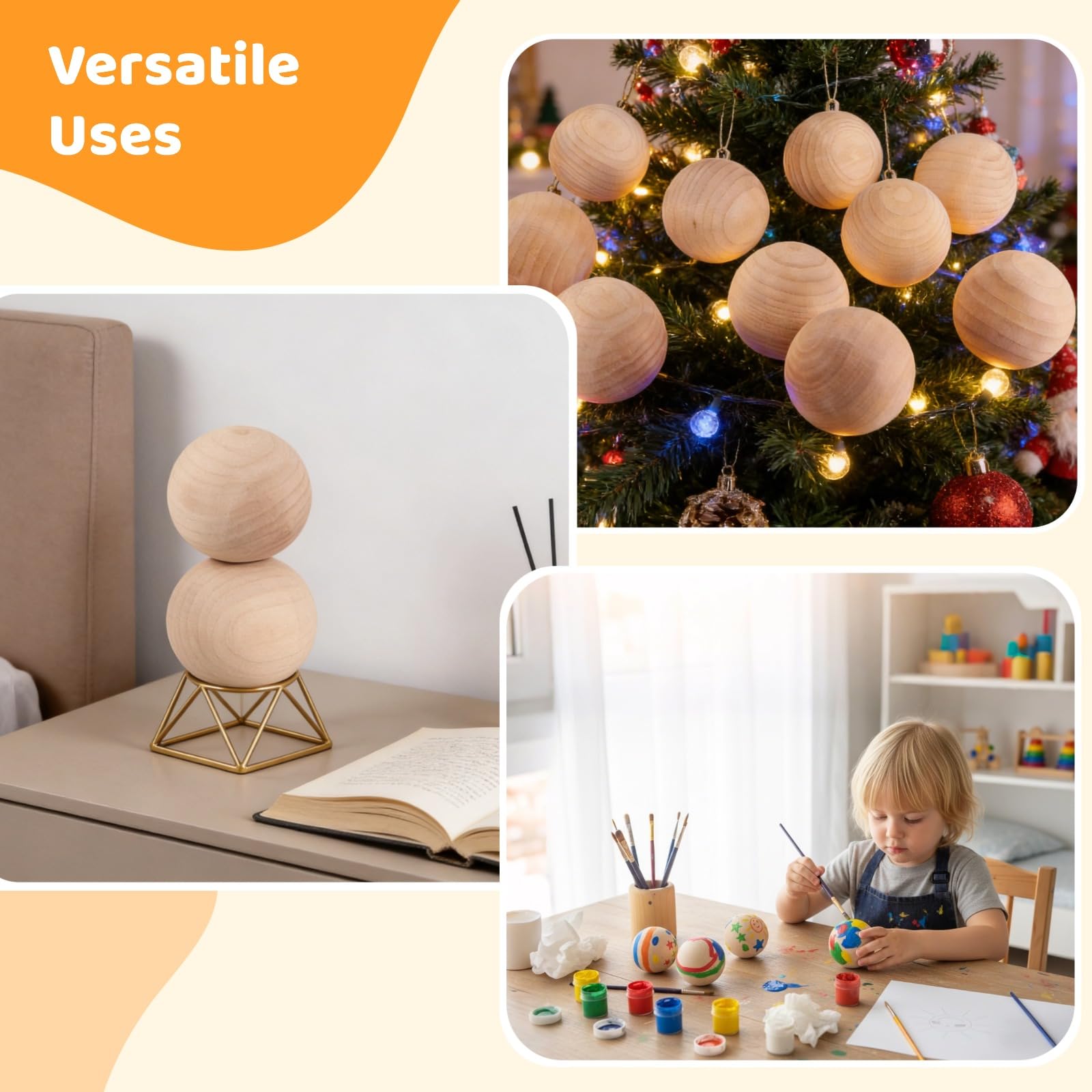 10 Stk. Unfertige Holzkugeln, 3 Zoll Hartholz-Bastelkugeln, glattes Naturholz für DIY-Bemalen, Dekorationsprojekte