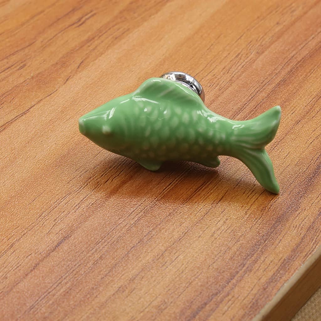 10Pcs Fish Shape Ceramic Kids Drawer Knobs, Cute Cartoon Animal Cabinet Knobs with 3 Kinds Screws, Candy Color Baby Boys Girls Knobs Handles Pulls for Drawer Dresser Bookcase (10, Fish-Green)