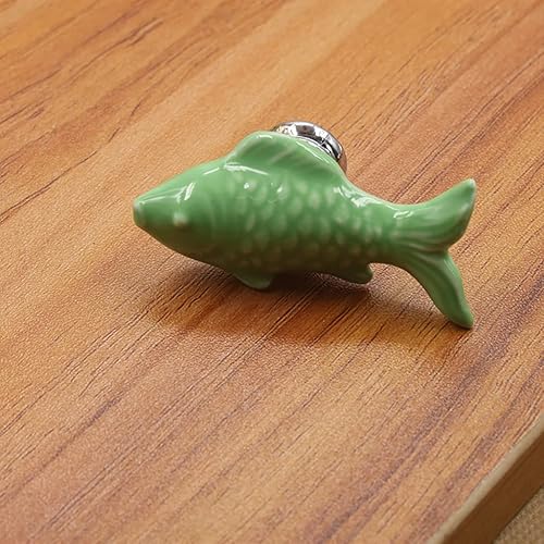 Miniatura 3 de 5 pomos de cerámica con forma de pez para cajones para niños, lindos pomos de gabinete de animales de dibujos animados con 3 tipos de tornillos,