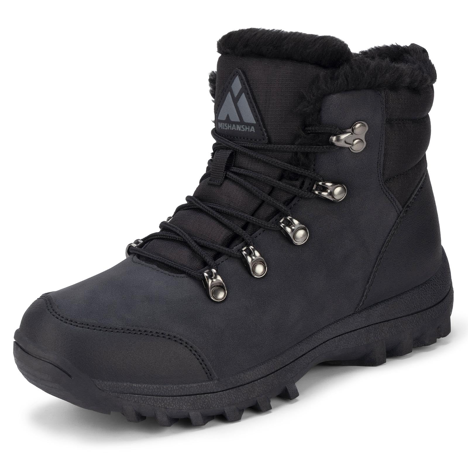 Photo 1 of Mishansha Winter Boots for Women Water-Resistant Warm Snow Boots with Fur Lining Non Slip Sole for Outdoor Cold Weather Hiking Walking Trekking Lividity Black Size 8.5