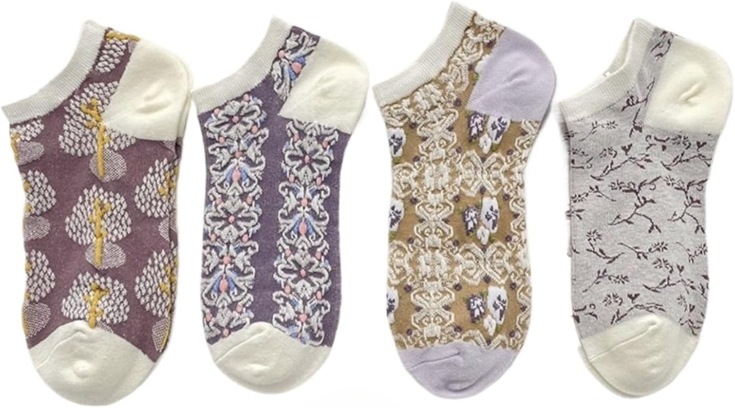 Lavish Lavender Argyle Socks: Elegant Vintage Floral Frill & Jeweled Cotton Detail for Spring & Summer Style