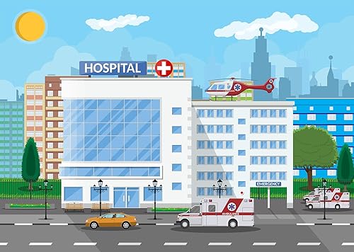 Miniatura 2 de CORFOTO Telón de fondo de tela de 7 x 5 pies para hospital, fotografía, ambulancia, helicóptero, escuela de enfermería, médico, oficina, fondo,