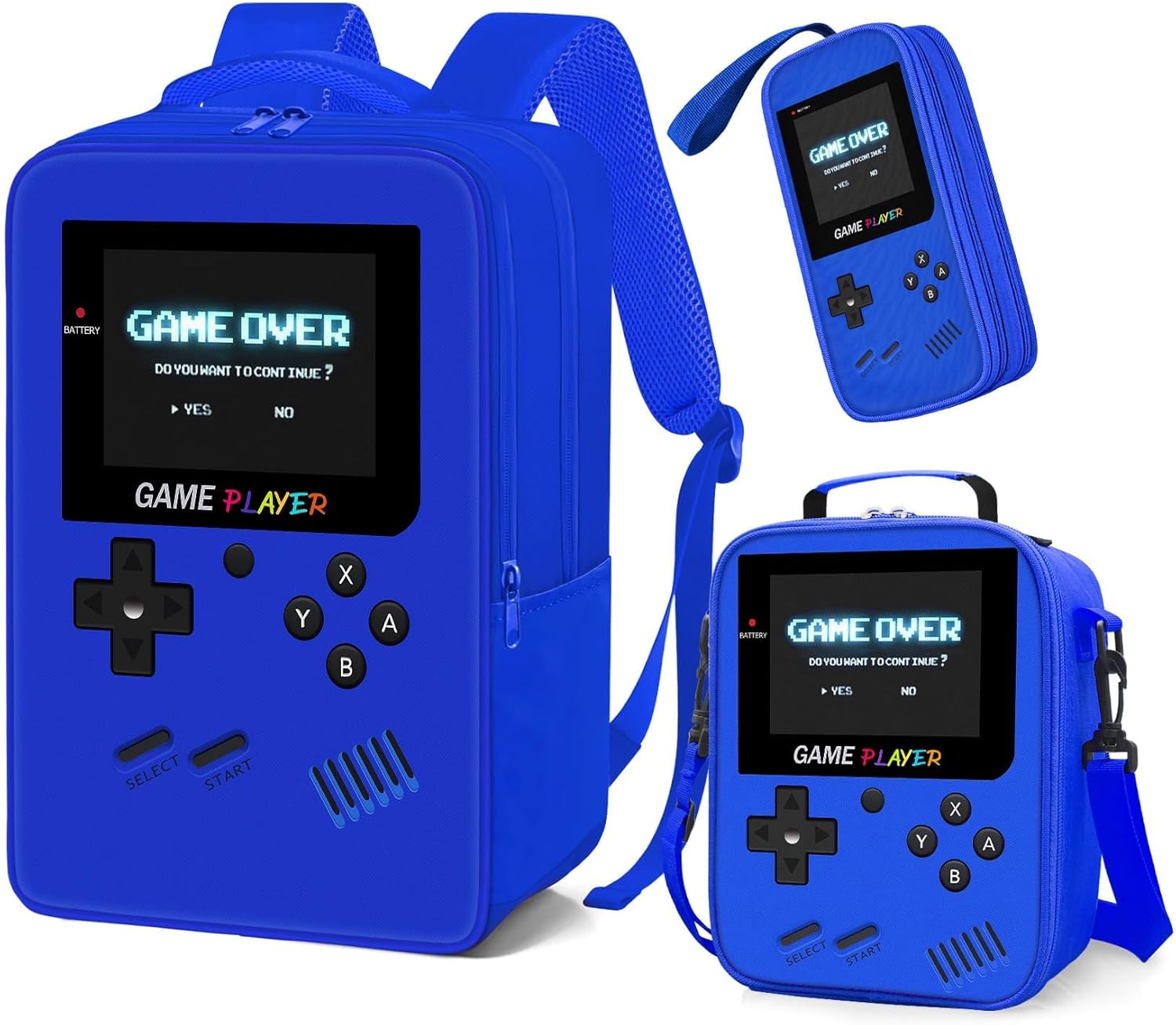 School Backpack for Boys,3pcs Gamer Boys Backpack with Lunch Box Set for Kids Children Teens Elementary Middle School,17" Large Capacity Student Bookbag & Multifunctional Video Game Travel Bag