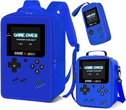 School Backpack for Boys,3pcs Gamer Boys Backpack with Lunch Box Set for Kids Children Teens Elementary Middle School,17" Large Capacity Student Bookbag & Multifunctional Video Game Travel Bag