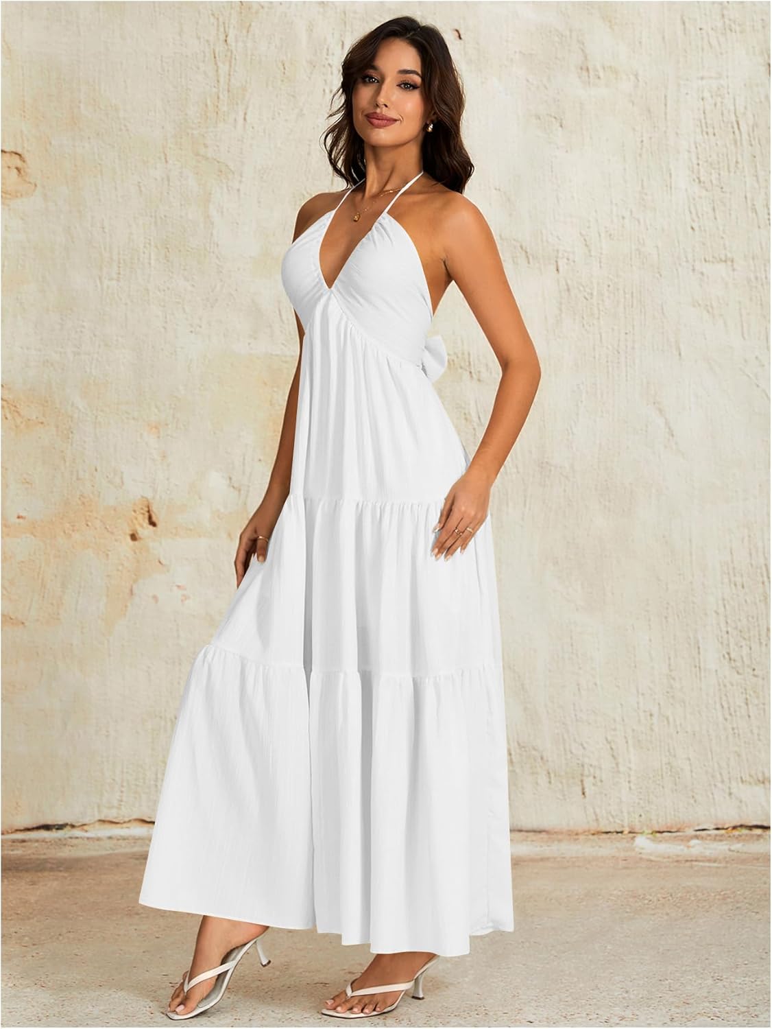 OYOANGLE Women's Summer Beach Formal Wedding Guest Dress Backless Flowy Vacation Boho Maxi Dresses - Image 7