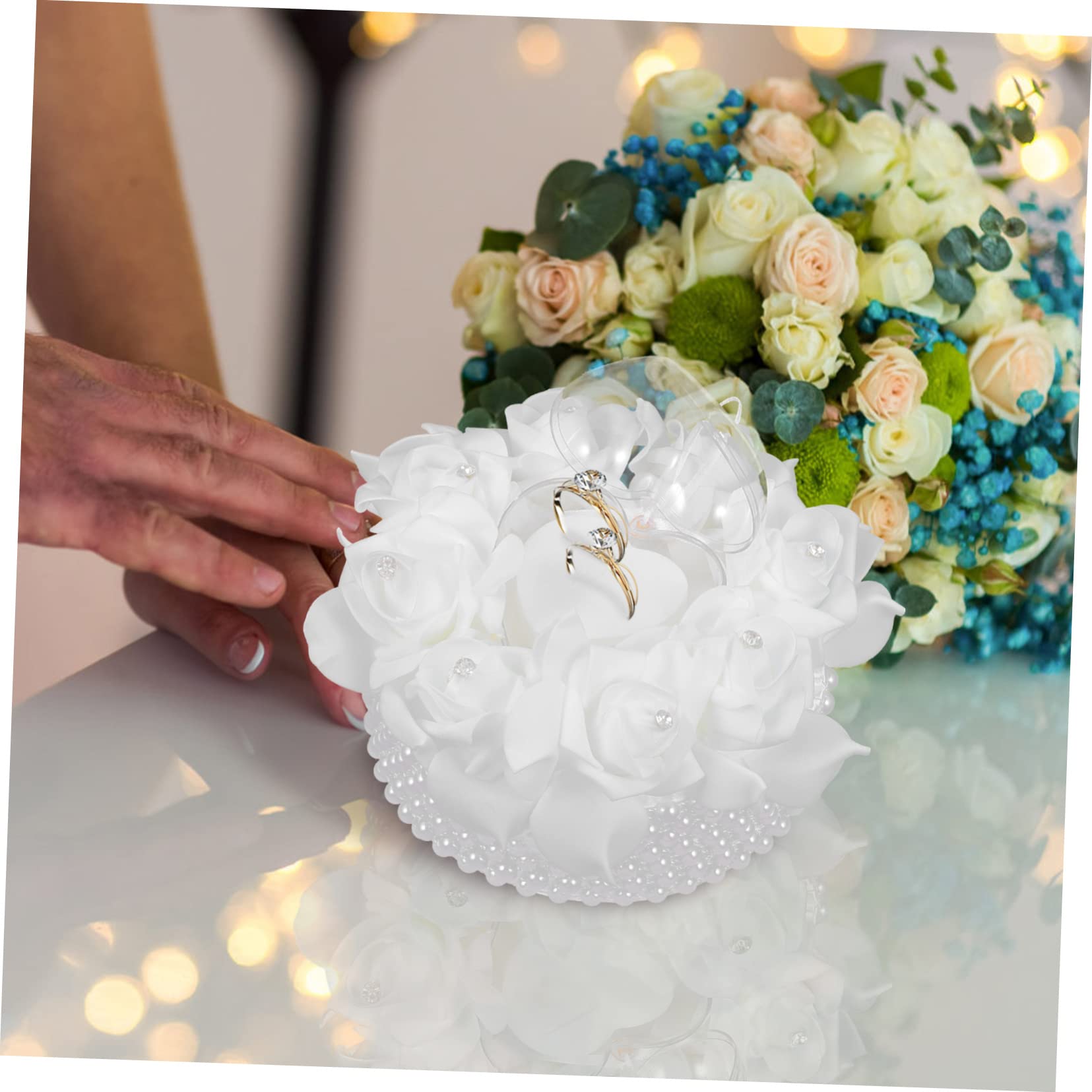 Ciieeo 3pièces Coussin Anneau De Mariage Forme De Gâteau avec Roses Boîte pour Cérémonie Fiançailles Et