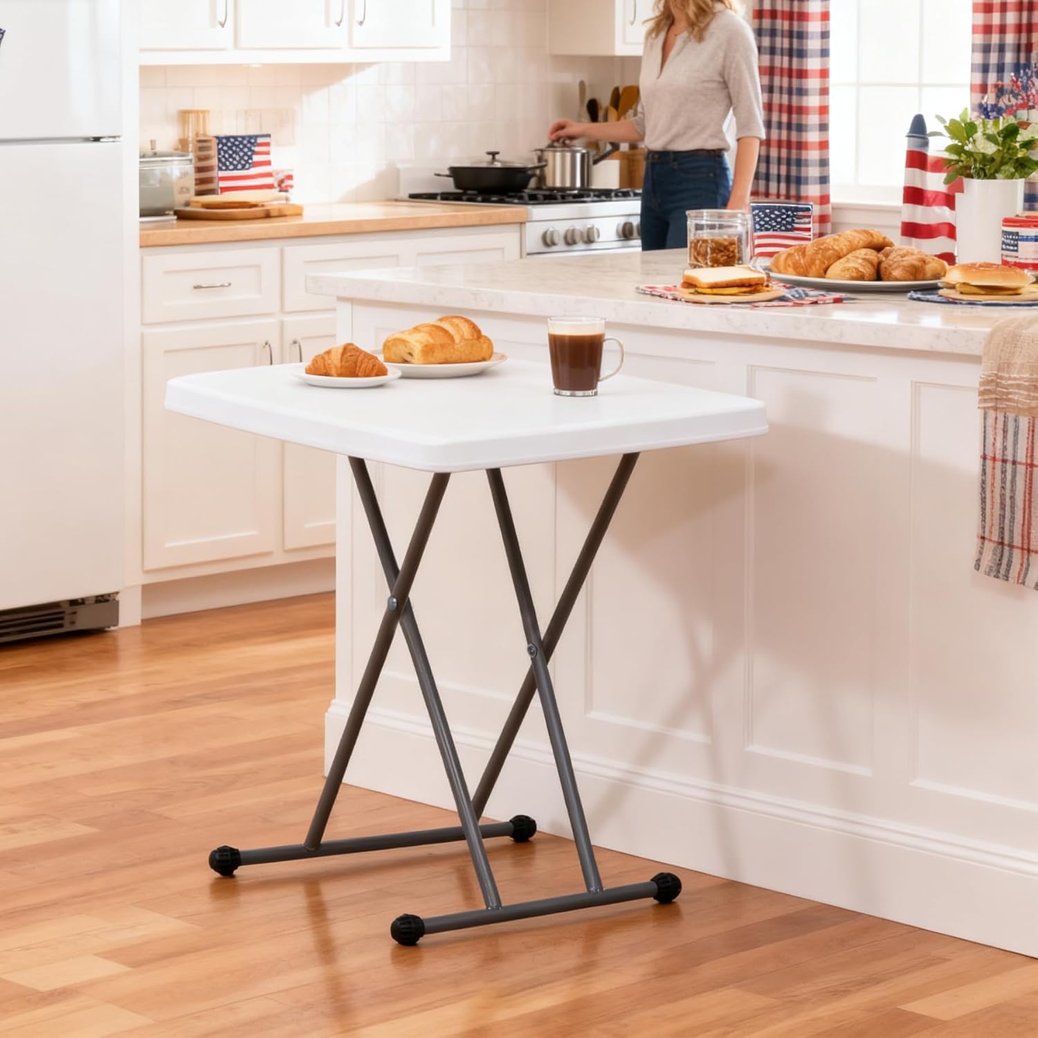 ZenStyle 3 ft Adjustable Folding Table set up in a kitchen as a utility table.