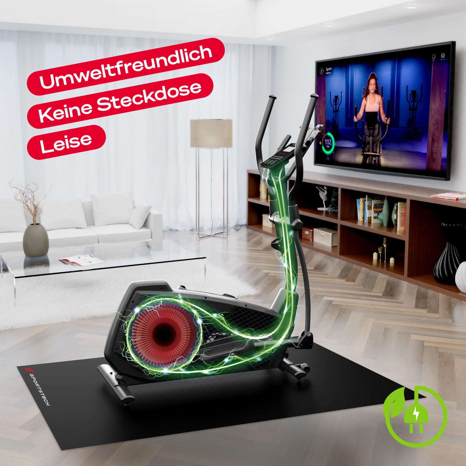 Sportstech CX2 Crosstrainer mit Stromgenerator Interaktive Video-Events Multiplayer-App